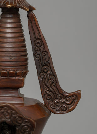 Buddhist Oxidized Copper Stupa |  Handmade Buddhist Symbol for Ritual and Decorative Use