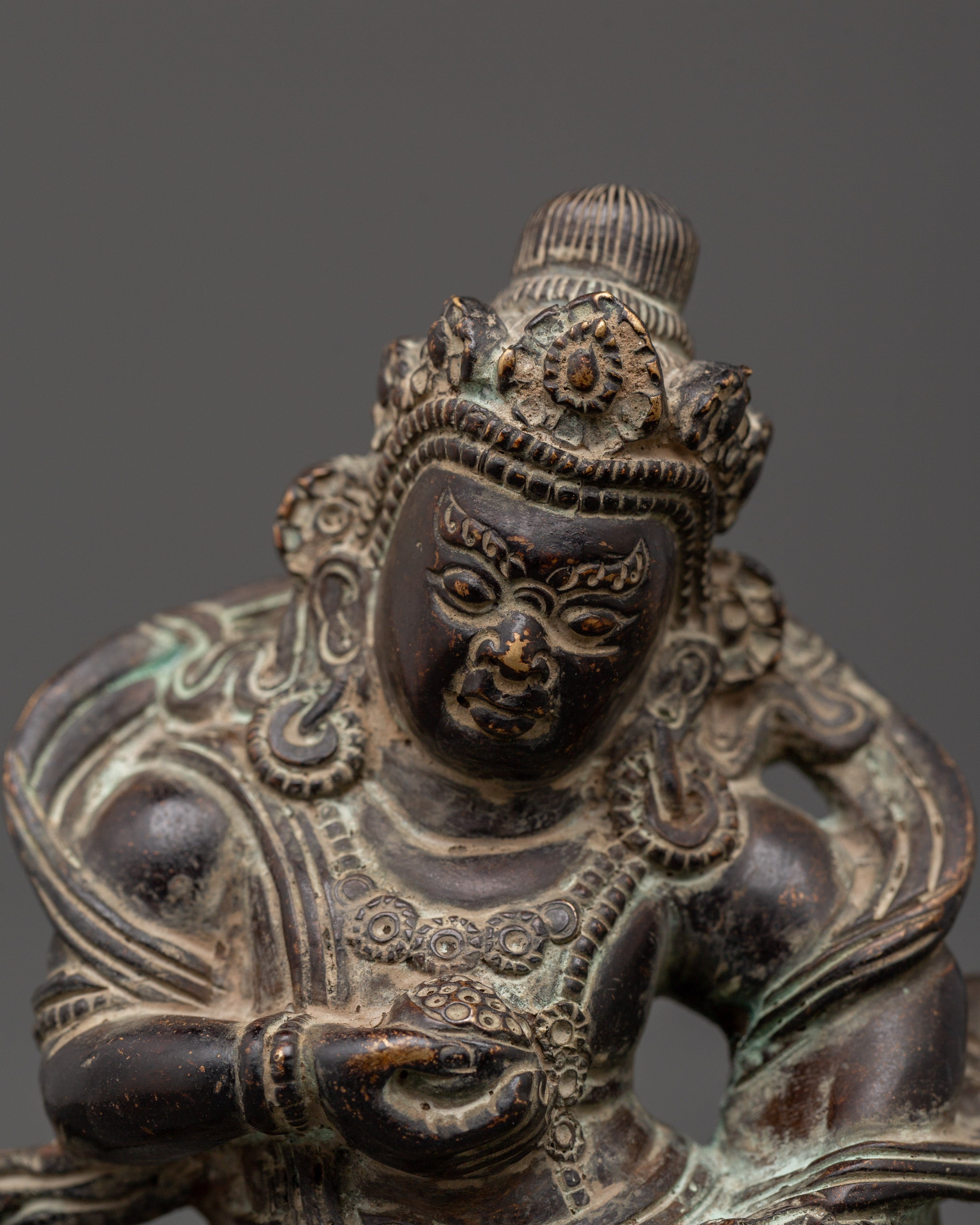 Tibetan Buddhist Dzambhala Oxidized Copper Statue | Sitting on Lotus
