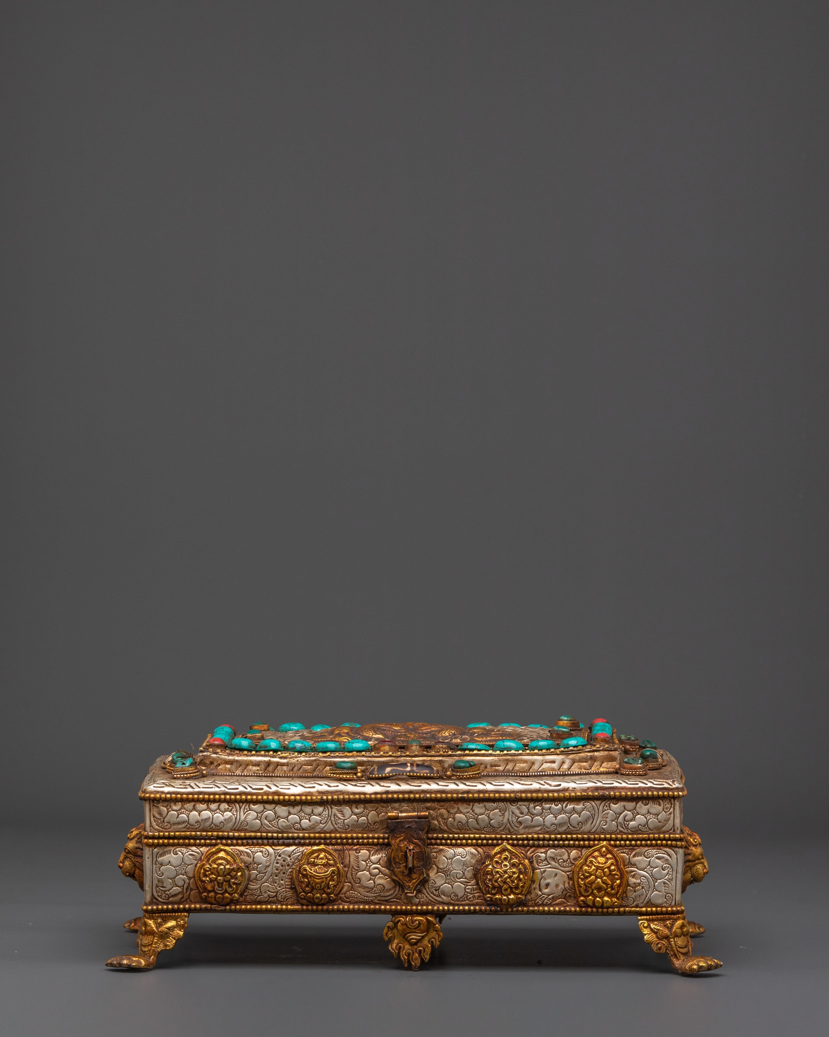 Coral and Turquoise Inlaid Treasure Box | Jewelry Box