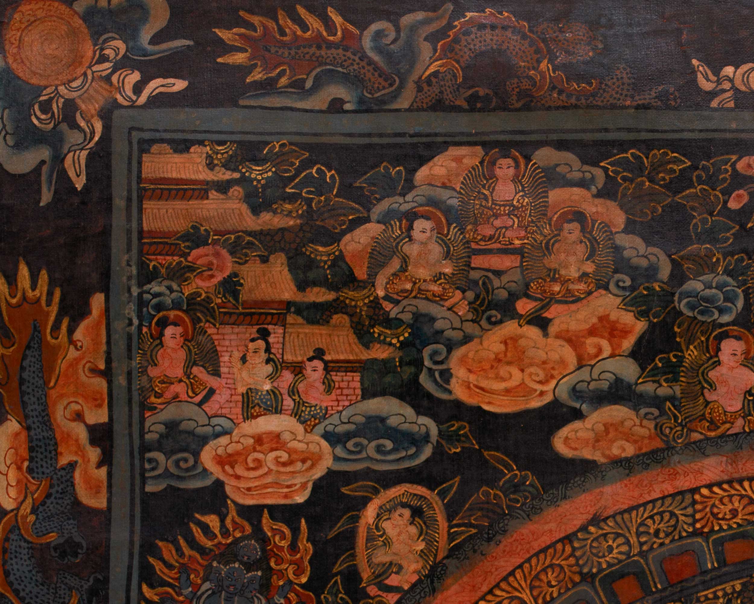 Oil Varnished Buddha Mandala Painting | Vintage Thangka | Tibetan Buddhism