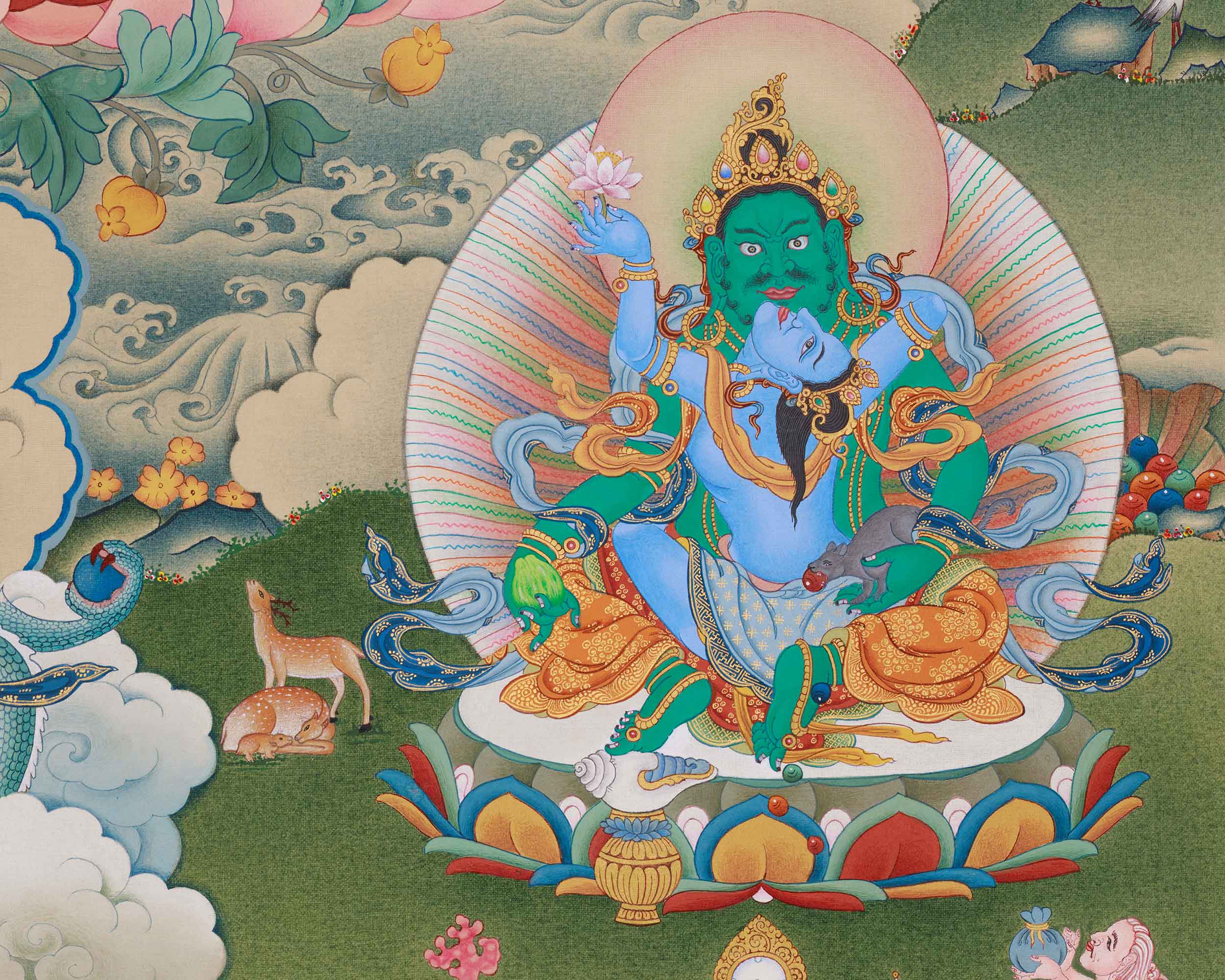 5 Dzambhala Thangka | The Five Wealth Deities of Prosperity, Protection, and Abundance