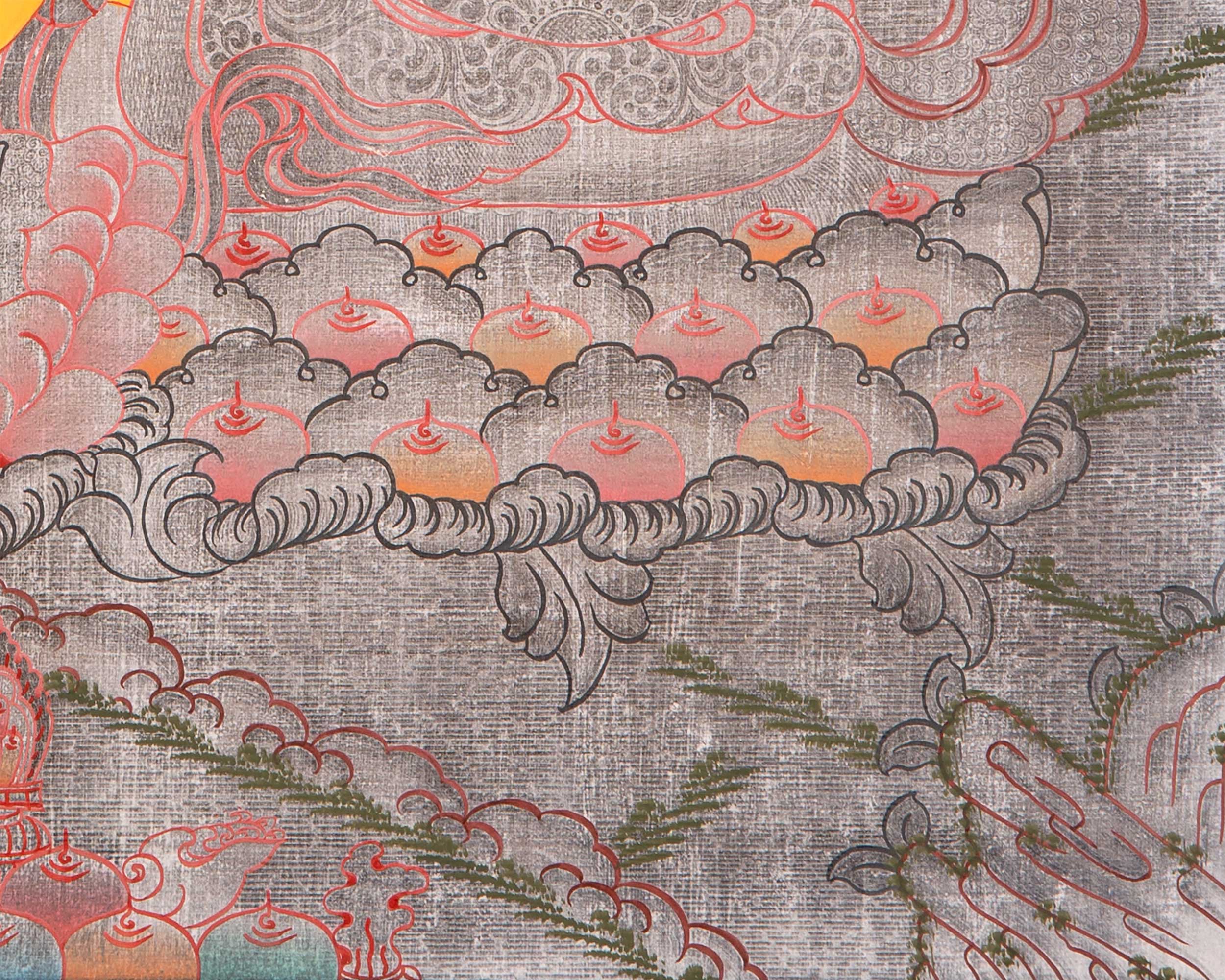 Dzambala Thangka Painting | Brocade Mounted Dzambhala Mantra