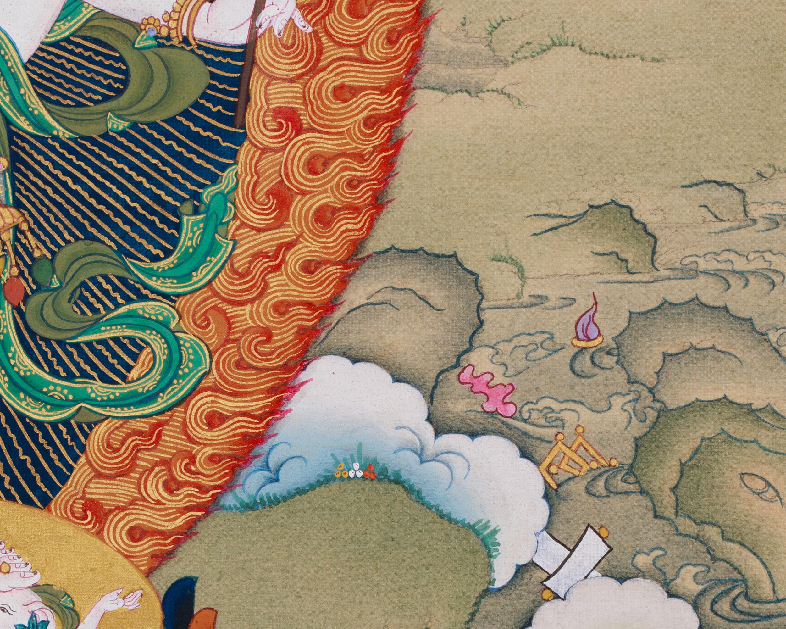 Sacred Buddhist Deity White Mahakala | Thangka of the Prosperity Guardian