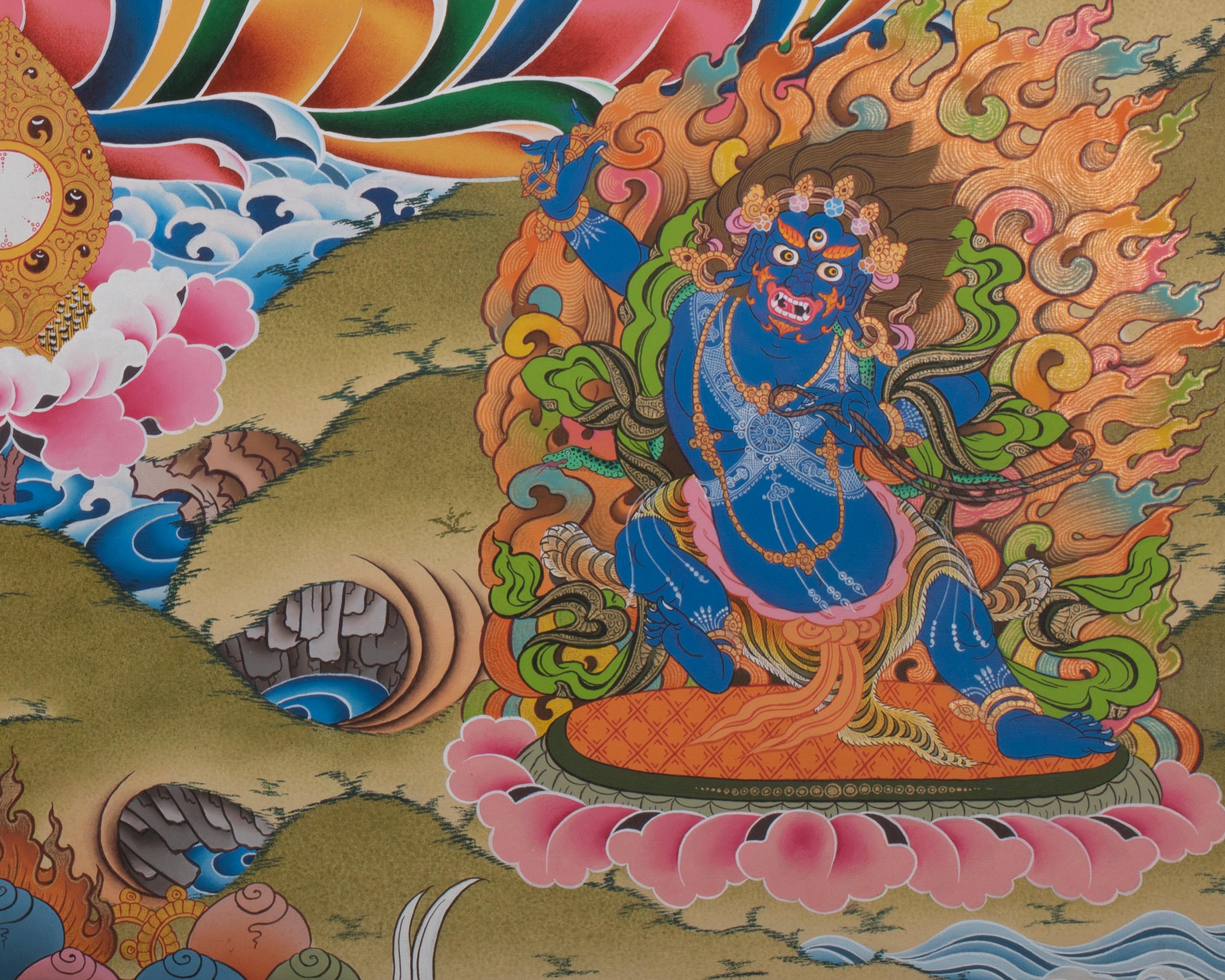 Large Size 4 Armed Chenrezig Thangka Painting with White Tara, Green Tara