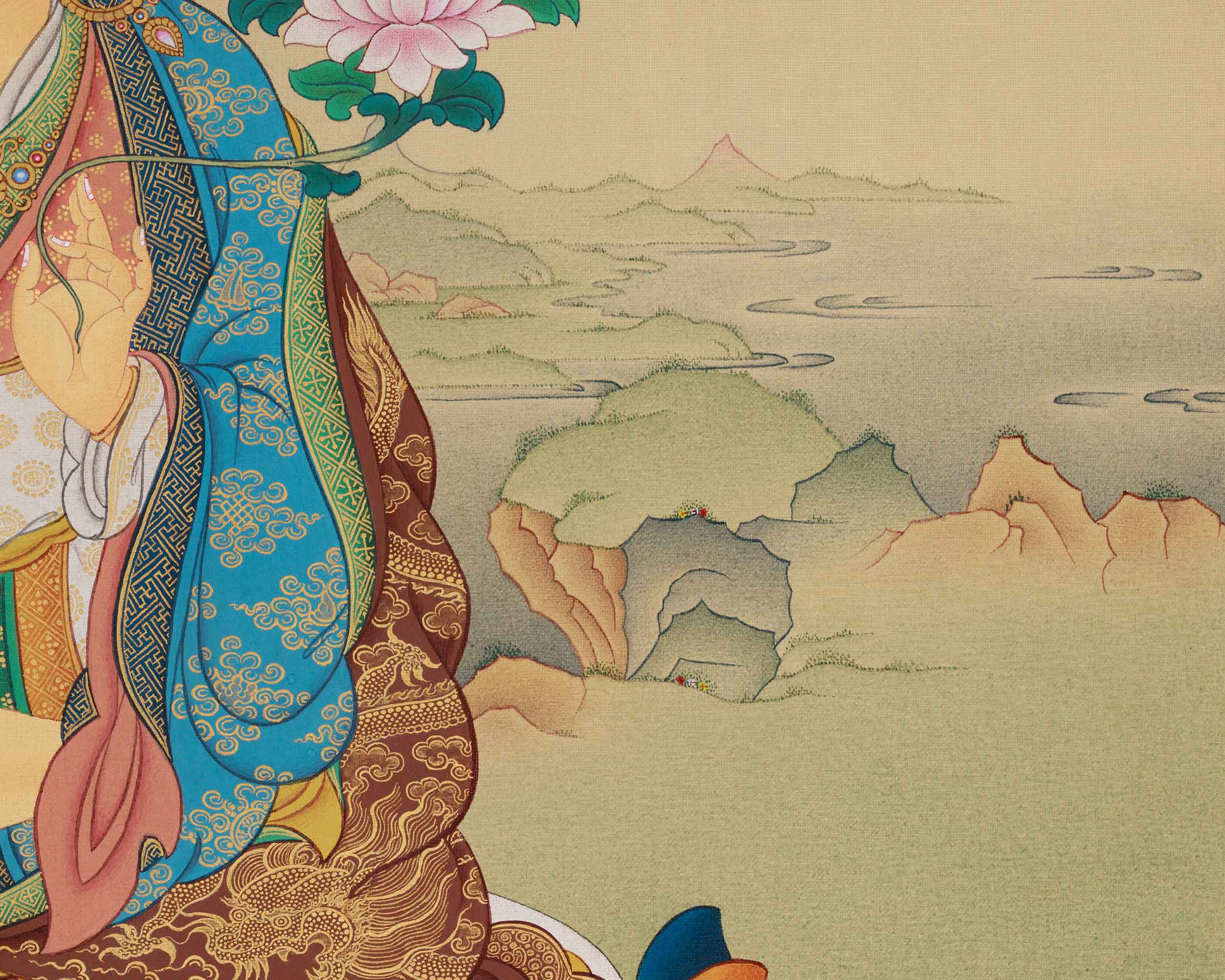 Yuthok with Medicine Buddha and Shanglon Gonpo Thangka | Tibetan Buddhist Master