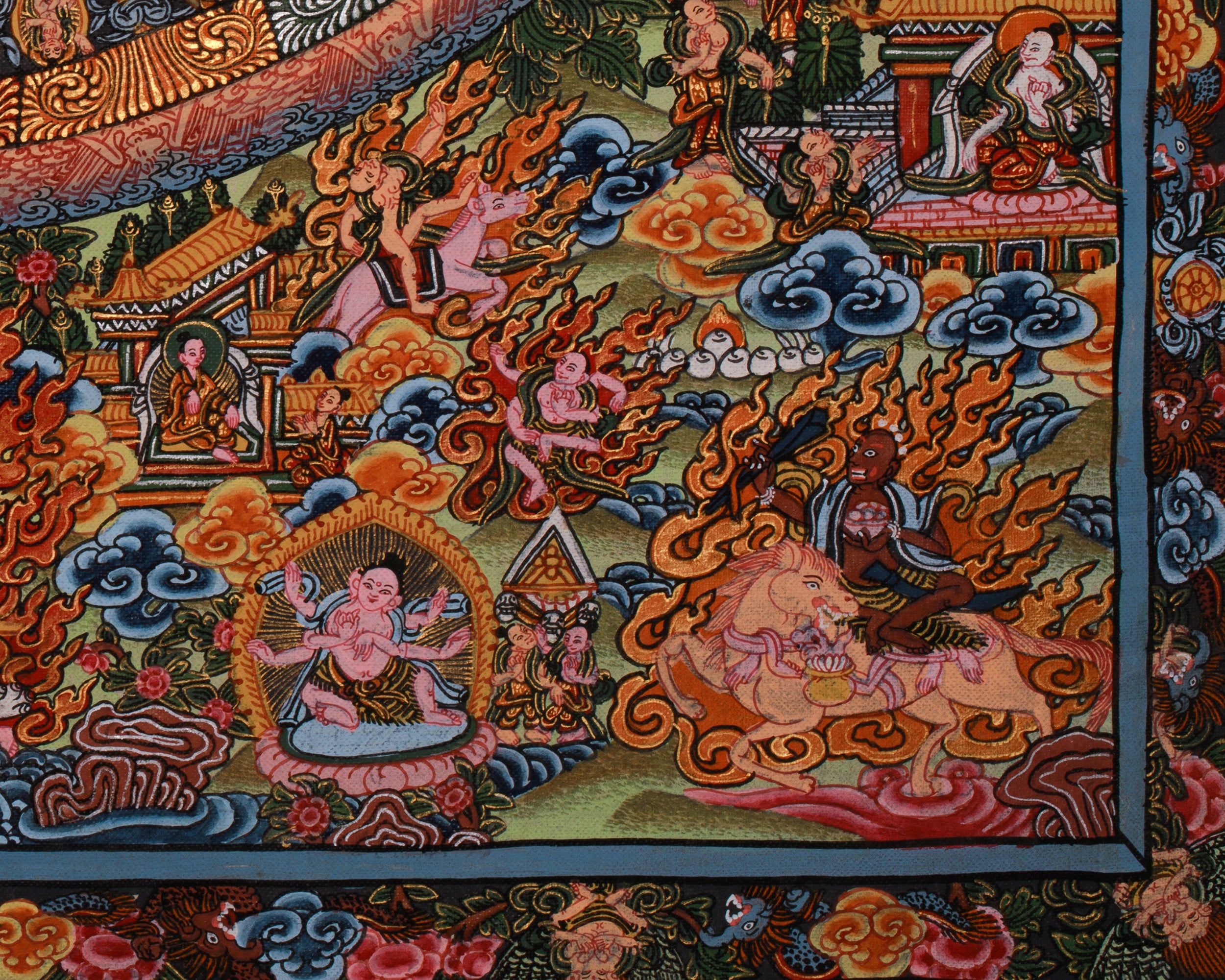 Hand-Painted Vintage Yamantaka Mandala Art | Wrathful Deity with Consort in Divine Union
