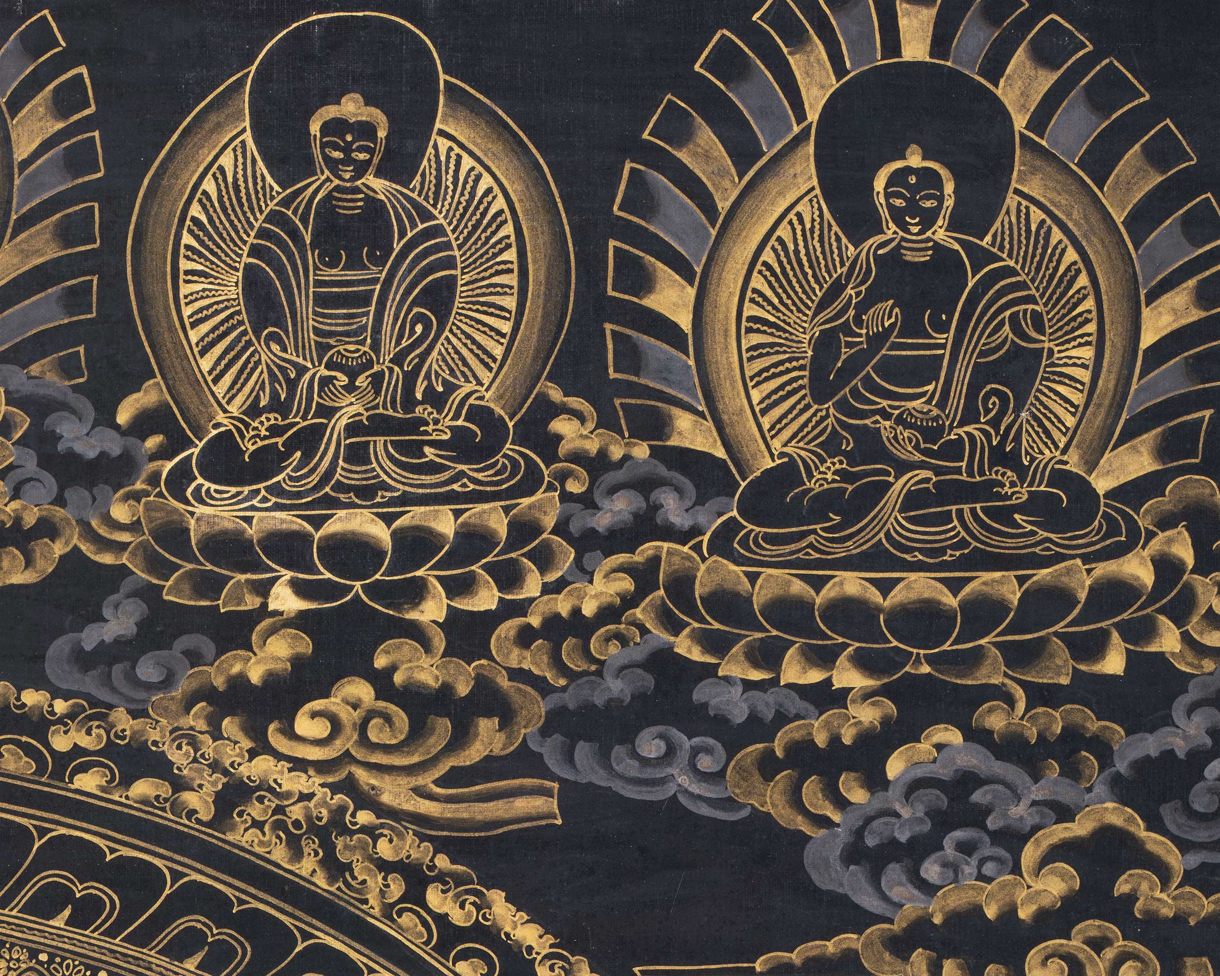 Gold And Black Style Chenrezig Mandala Thangka | Tibetan Buddhist Art