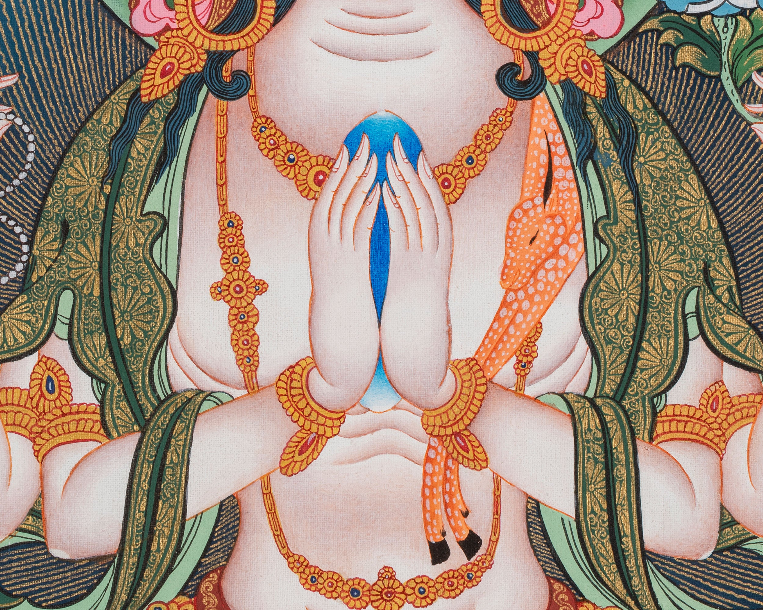 Divine Deity Chenrezig | Hand-Painted Avalokiteshvara Thangka