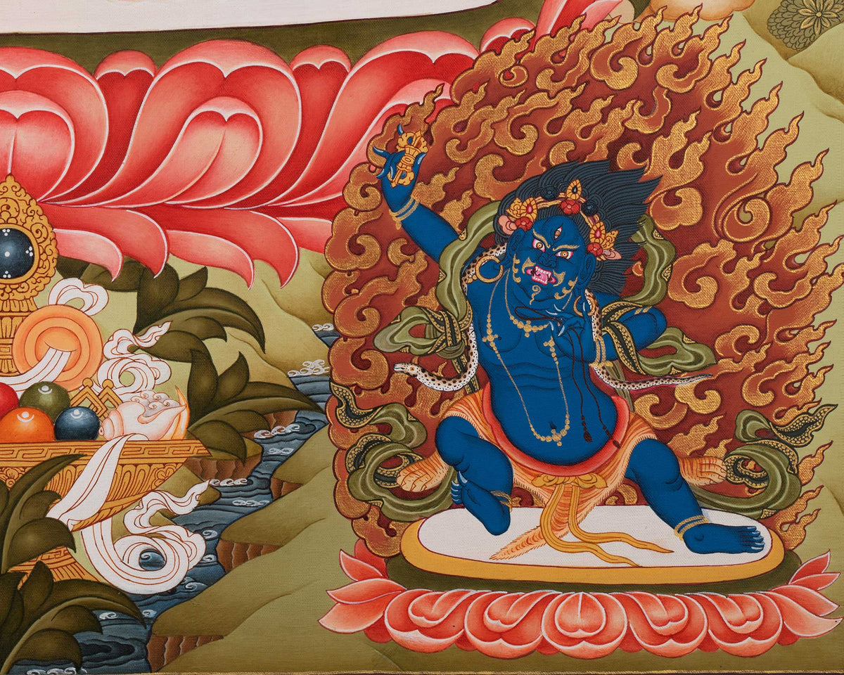 Manjushree The Deity of Wisdom Thangka  | Amitayus , Vajrapani & Chengresig Fine Quality Acrylic Art | Wisdom Buddha