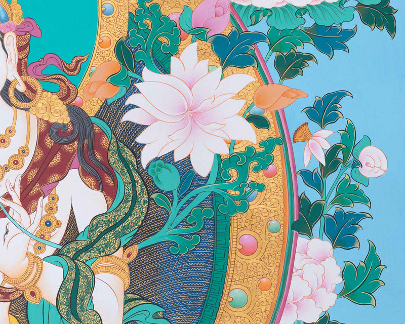 White Tara Thangka Print | Embrace The Blessing of Compassion | Buddhis Art