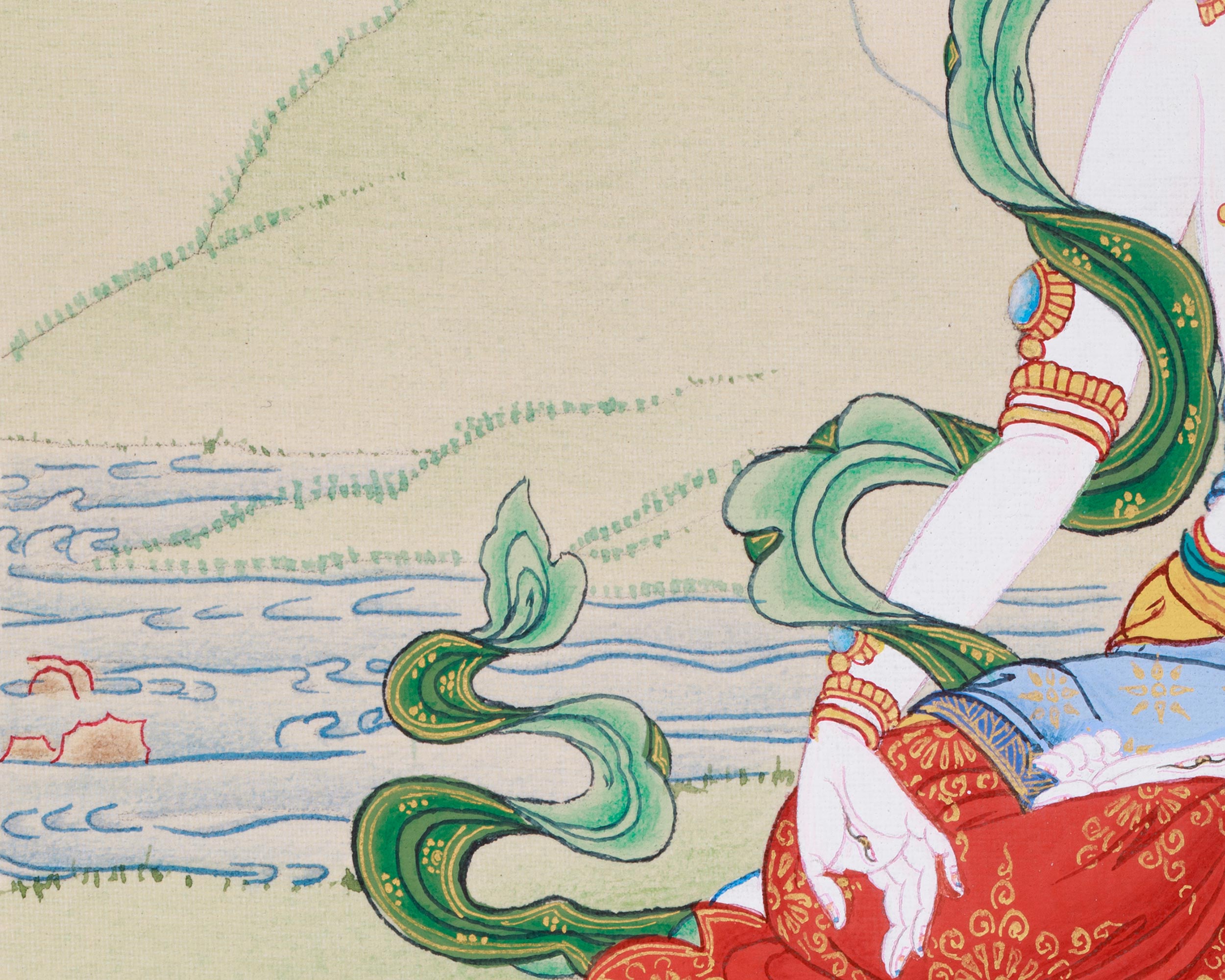 Hand-Painted Seven Eyes White Tara Thangka | Buddhist Art for Longevity and Healing