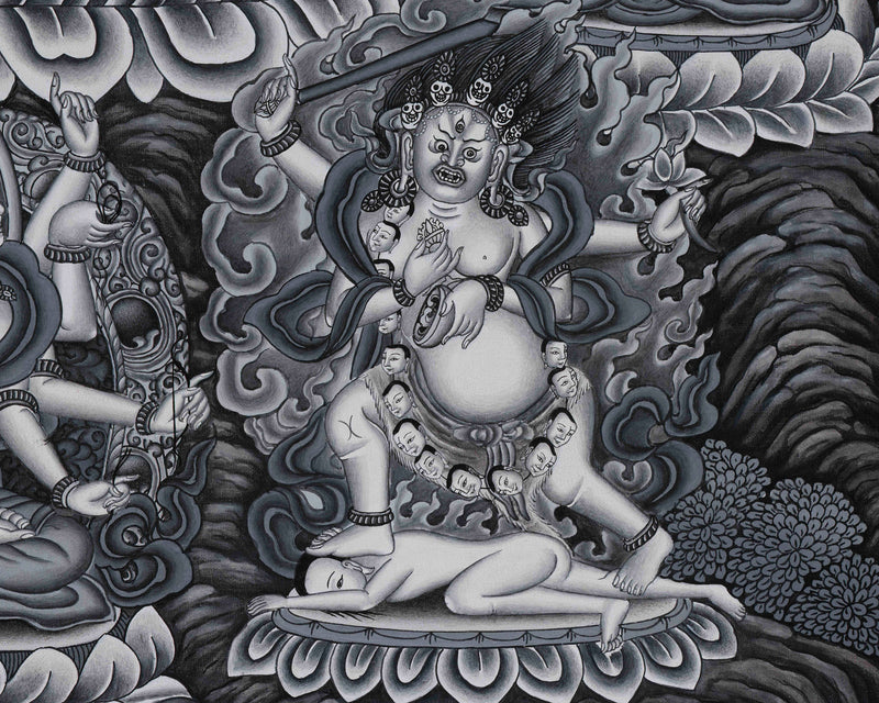 Signature Green Tara Thangka | Distinctive Blend of Color and Monochrome Serenity