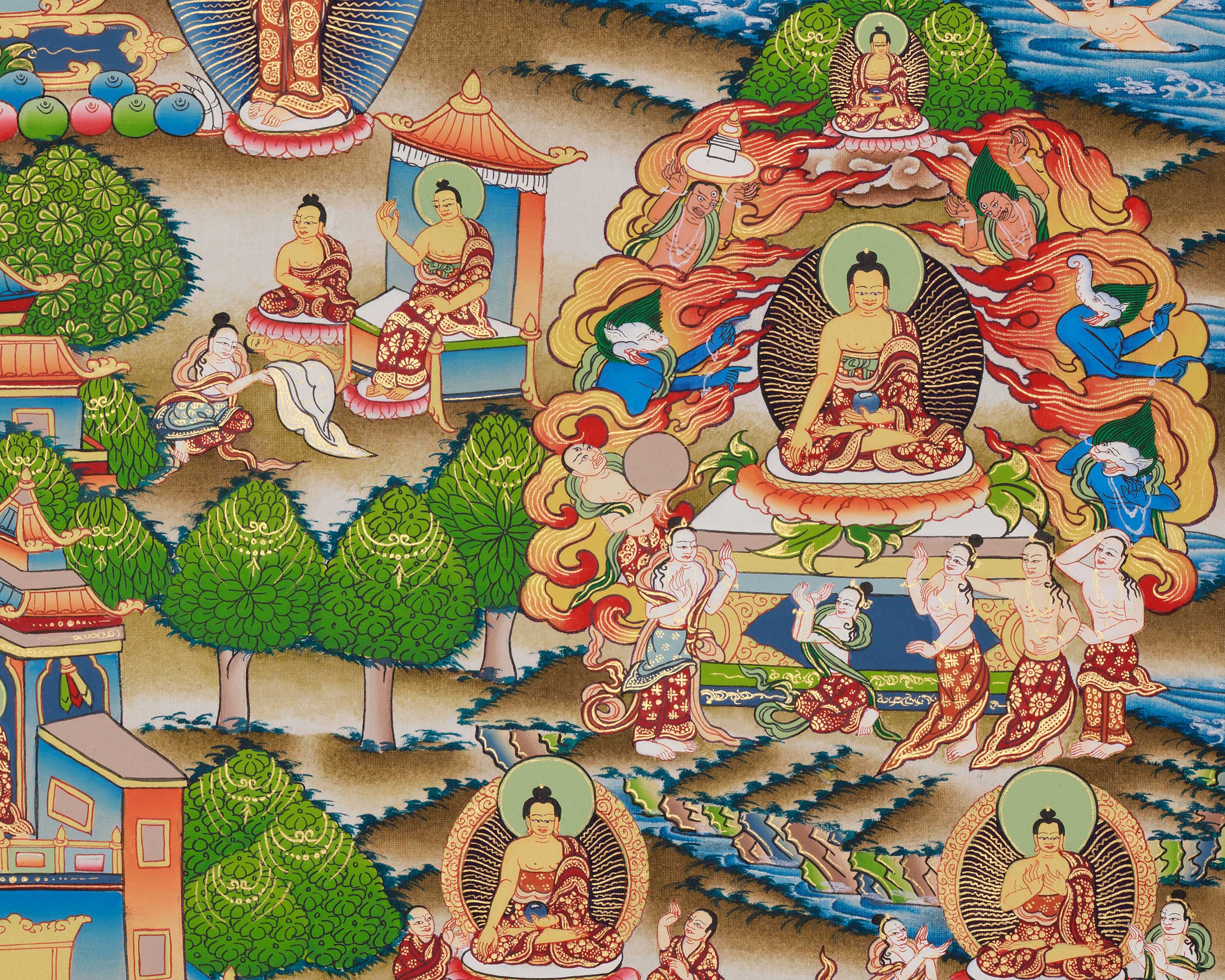 Siddhartha Gautama Life Story Painting | Traditional Thangka Depicting the Path to Enlightenment