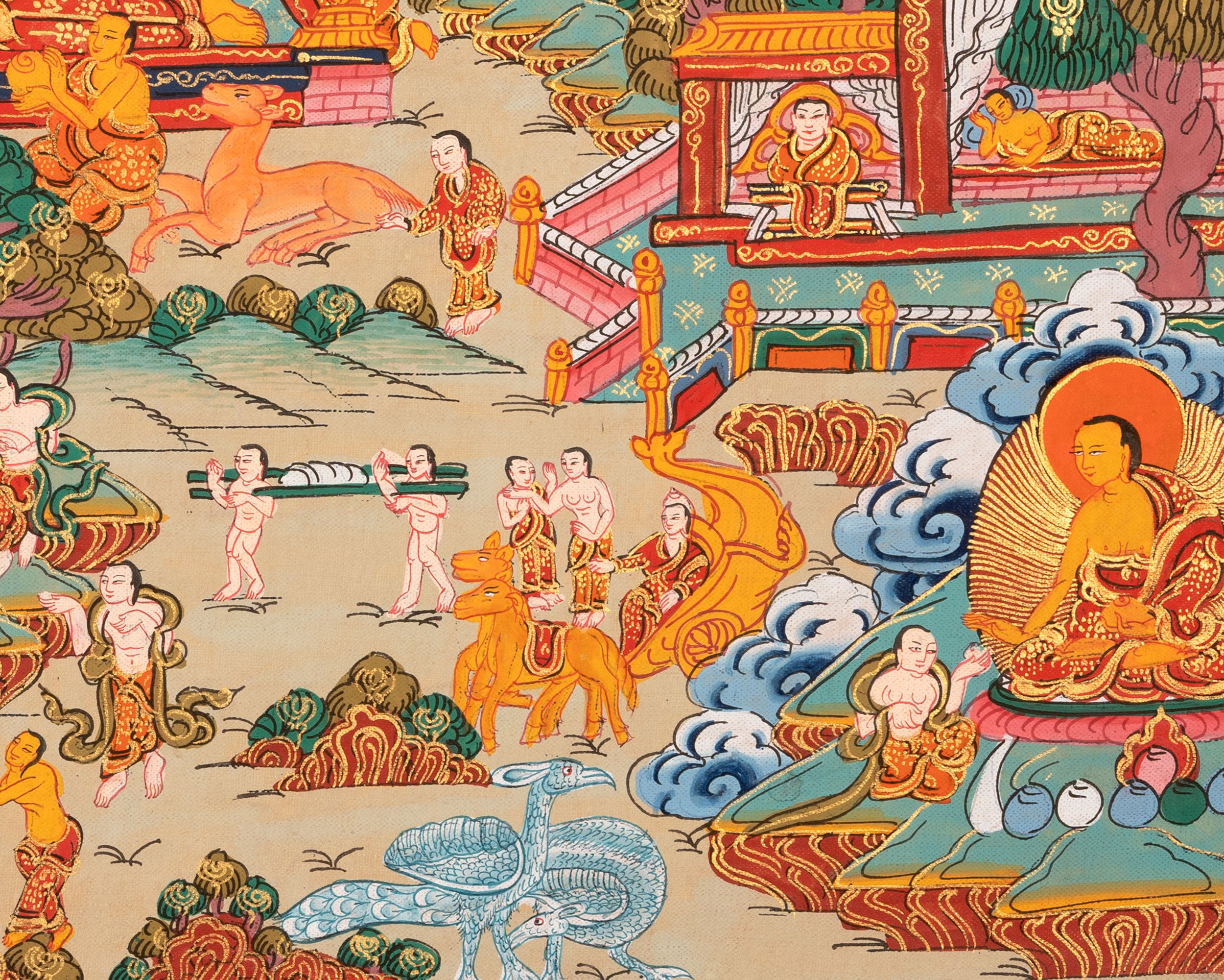 Vintage Buddha Life Thangka | Shakyamuni Buddha Story Thangka for Meditation