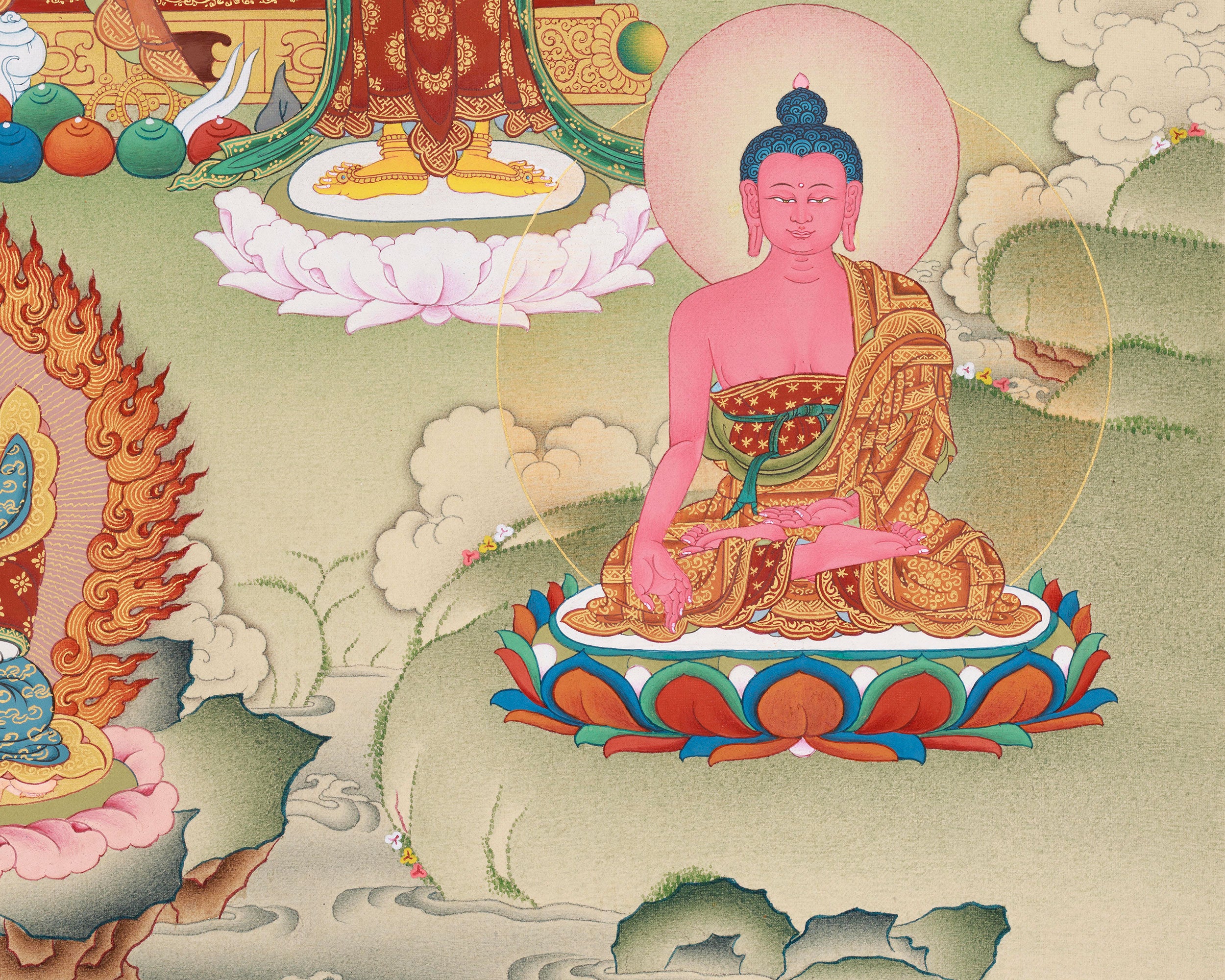 Large 20 x 30 Inch Eight Healing Buddhas Thangka | The Deities Who Bless with Health and Spiritual Power
