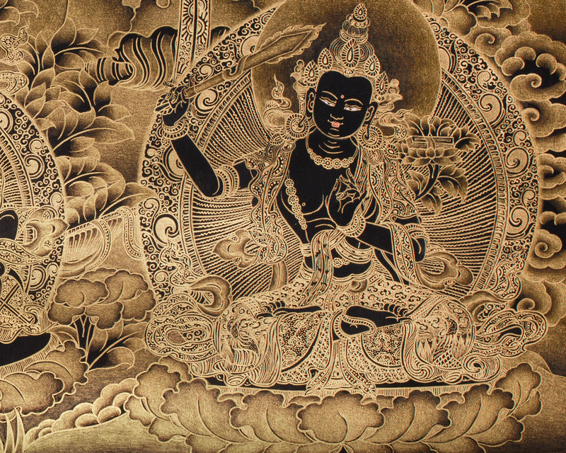 Bodhisattva Akasagarbha Thangka | Fully Gold Embellished on Black Canvas