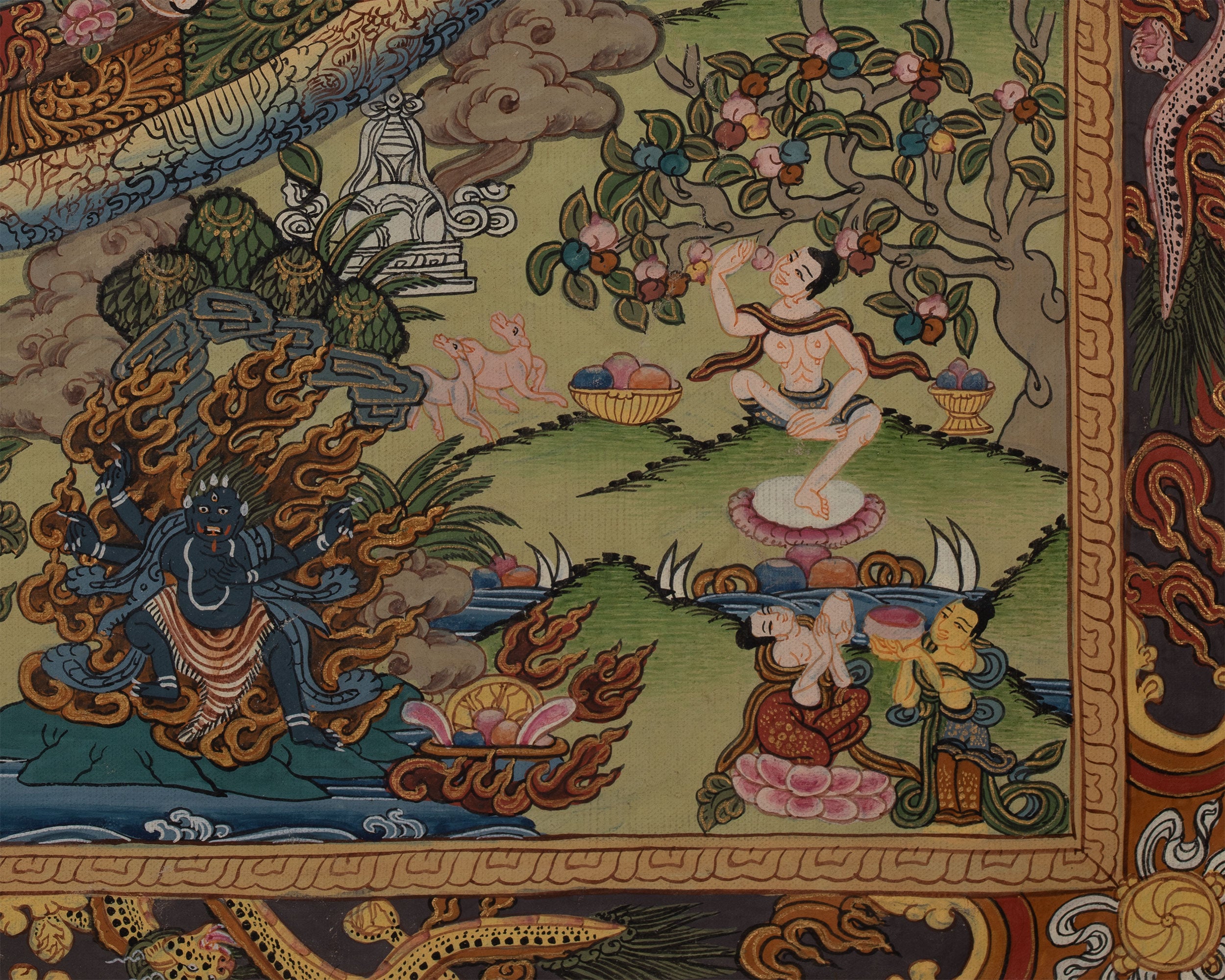 Hand Painted Mandala | Thanka with Brocade Mounted