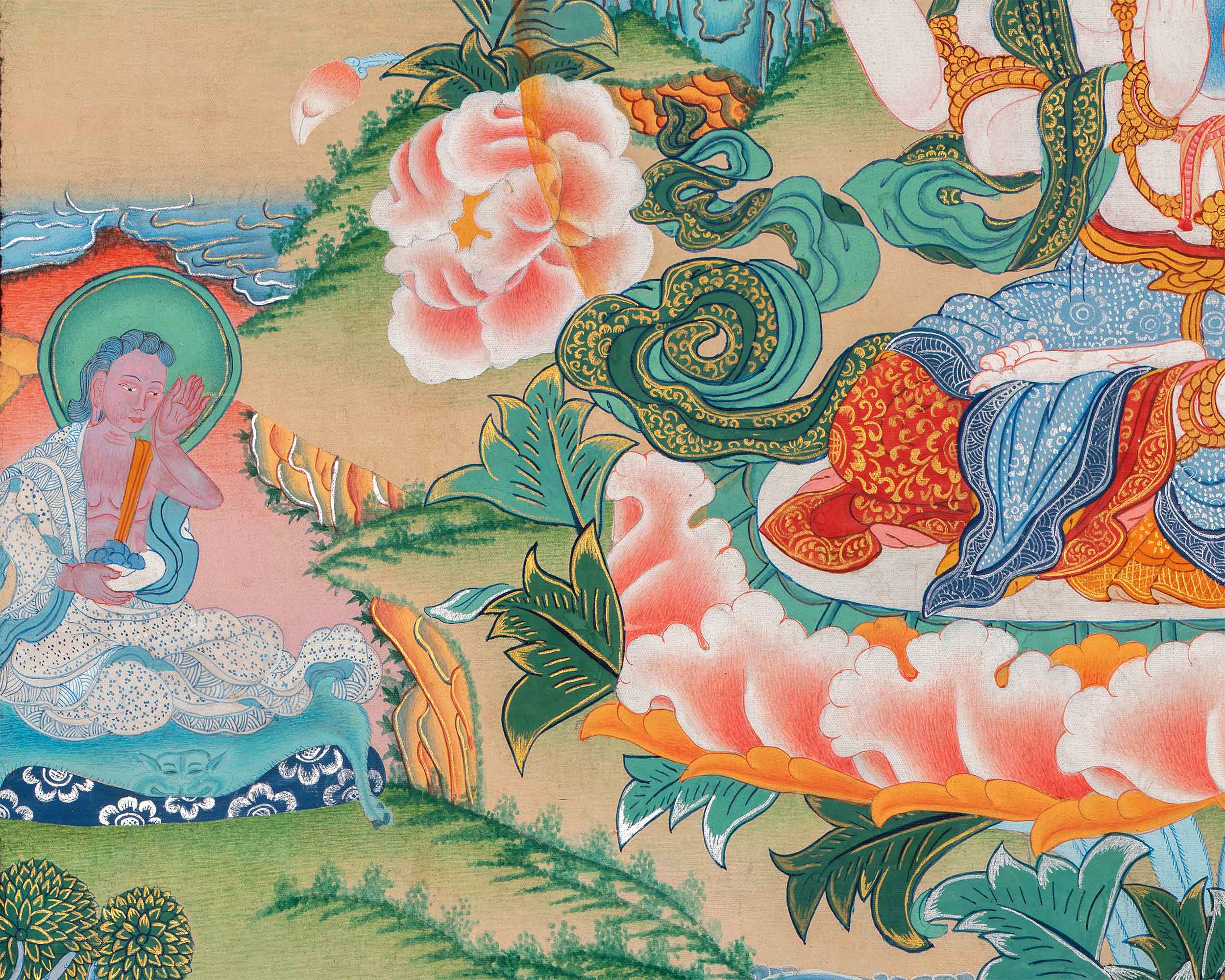 High-Quality Giclee Print For Chenrezig Prayer | Bodhisattva Of Compassion With Tara, Manjushri, Vajrapani & Buddhas