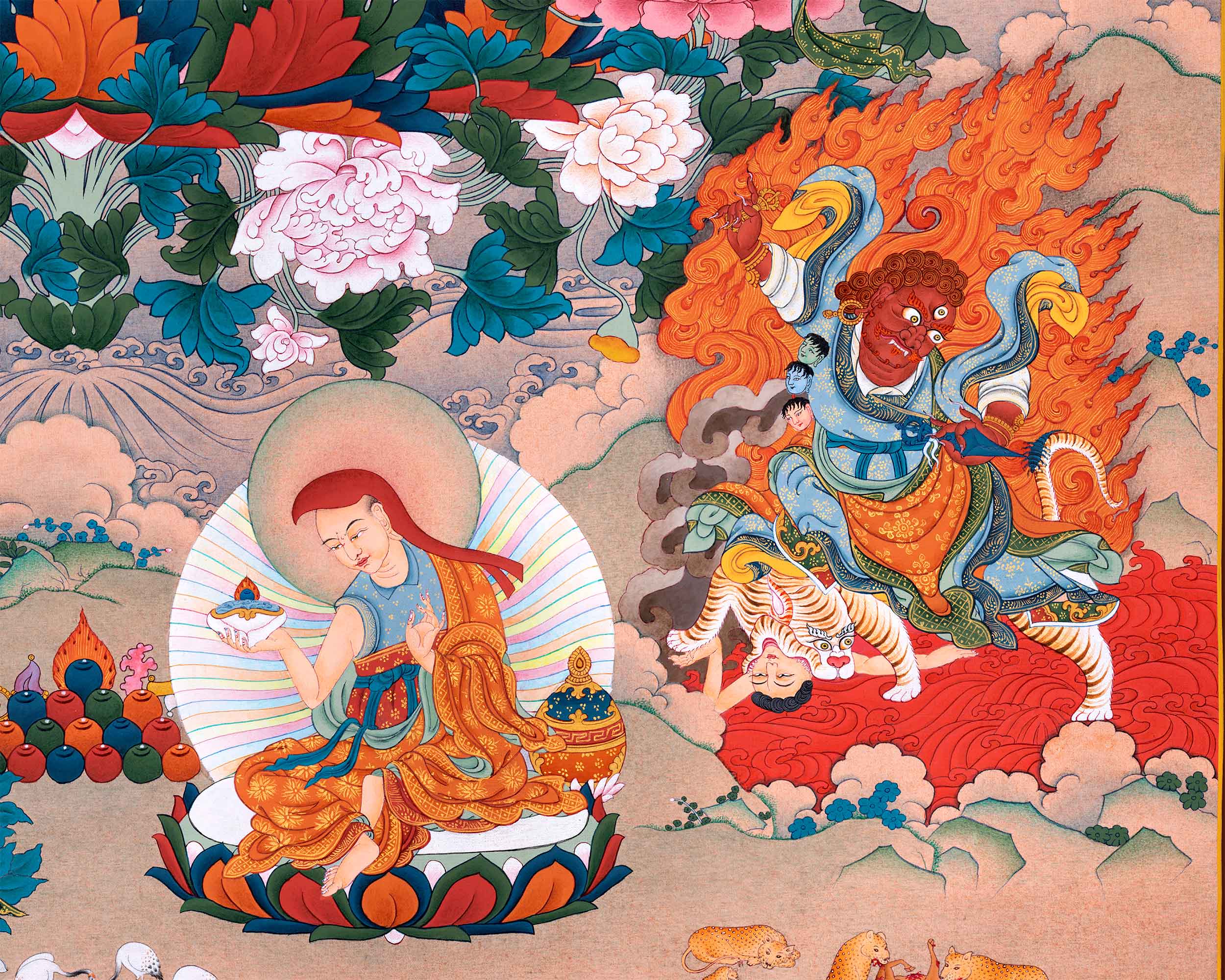 Guru Sangye Thangka | Hand Painted Art of Guru Rinpoche's Eight Manifestation | The Lotus Born