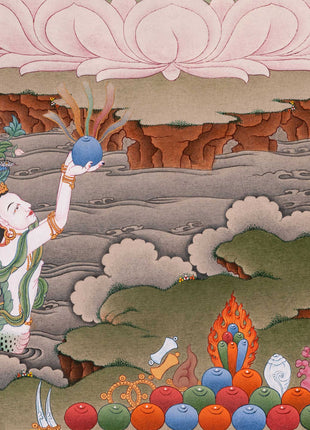 Four-Armed Avalokiteshvara Thangka Artwork Print | Traditional Bodhisattva Chenrezig on Cotton Canvas
