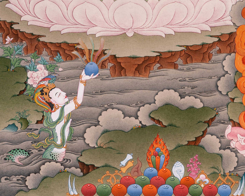 Four-Armed Avalokiteshvara Thangka Artwork Print | Traditional Bodhisattva Chenrezig on Cotton Canvas