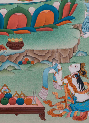 4 Armed Avalokiteshvara Thangka Print | Bodhisattva Avalokiteshvara With Buddha Amitabha