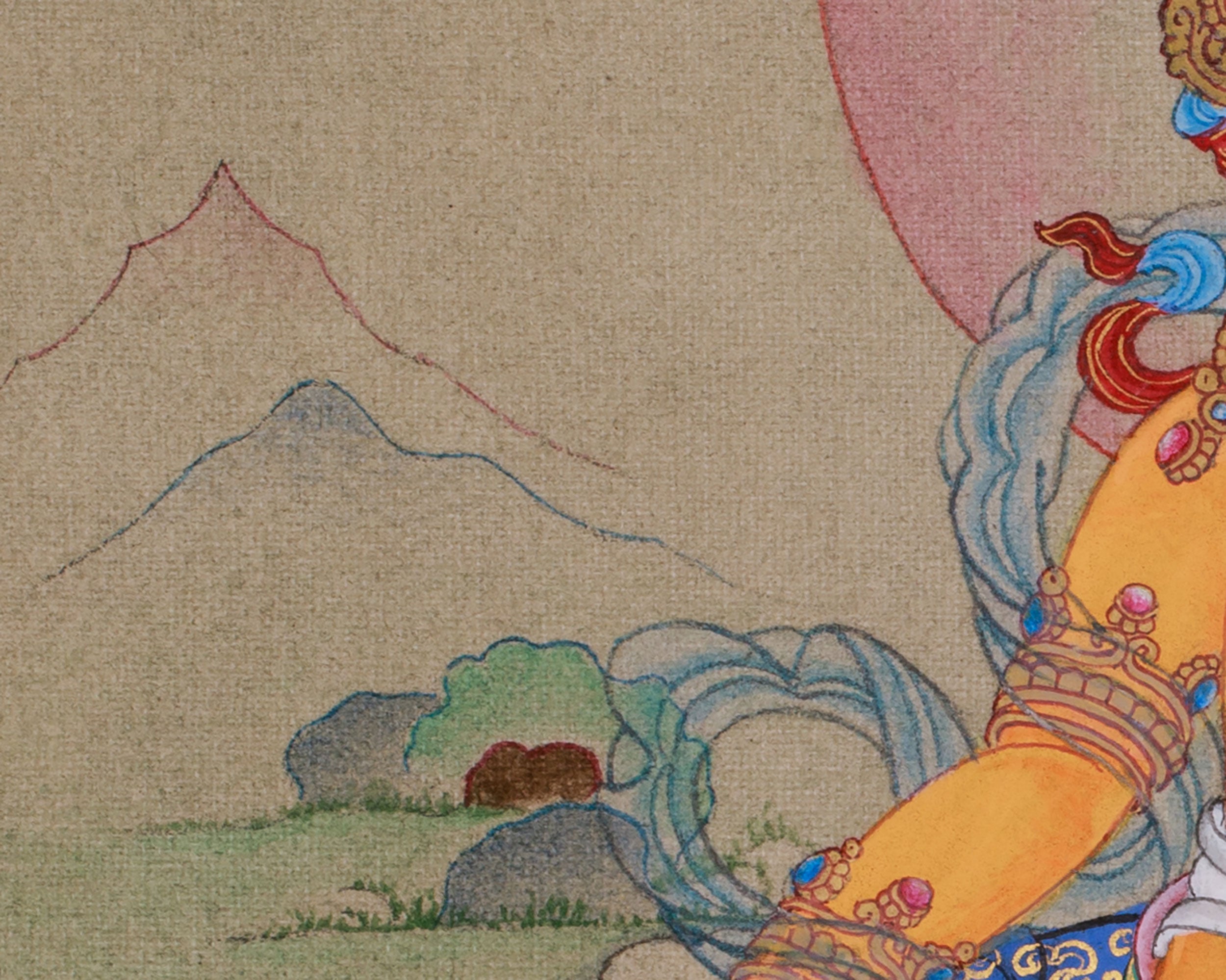 Original Thangka of Yellow Dzambhala | Buddha of Wealth and Prosperity