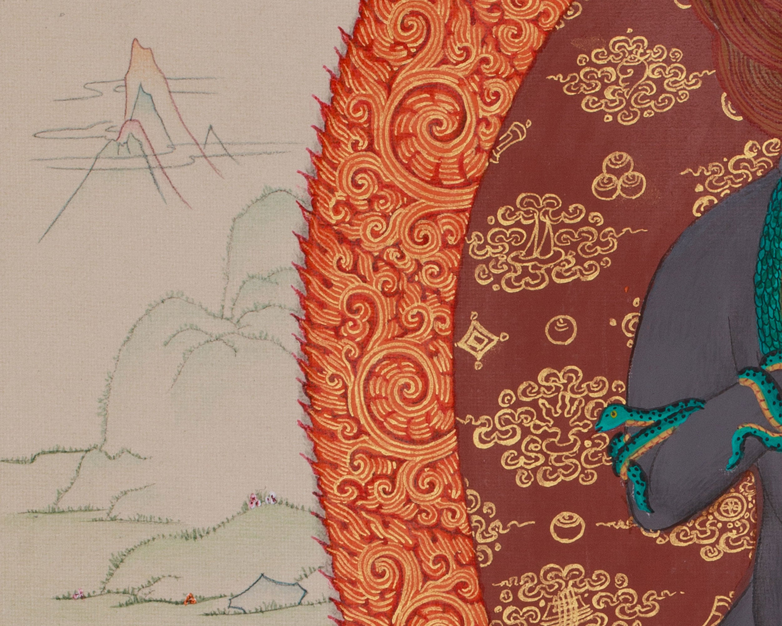 Tibetan Black Dzambhala Thangka | The Divine Guardian of Abundance and Spiritual Growth