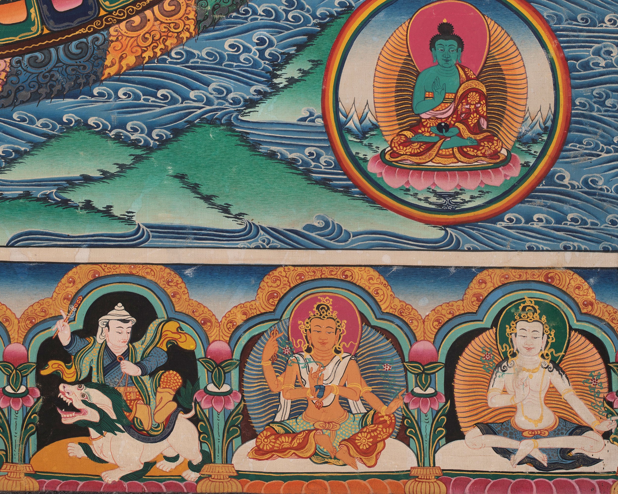 Five Dhyani Buddha Mandala | Vintage Handmade Thangka Painting