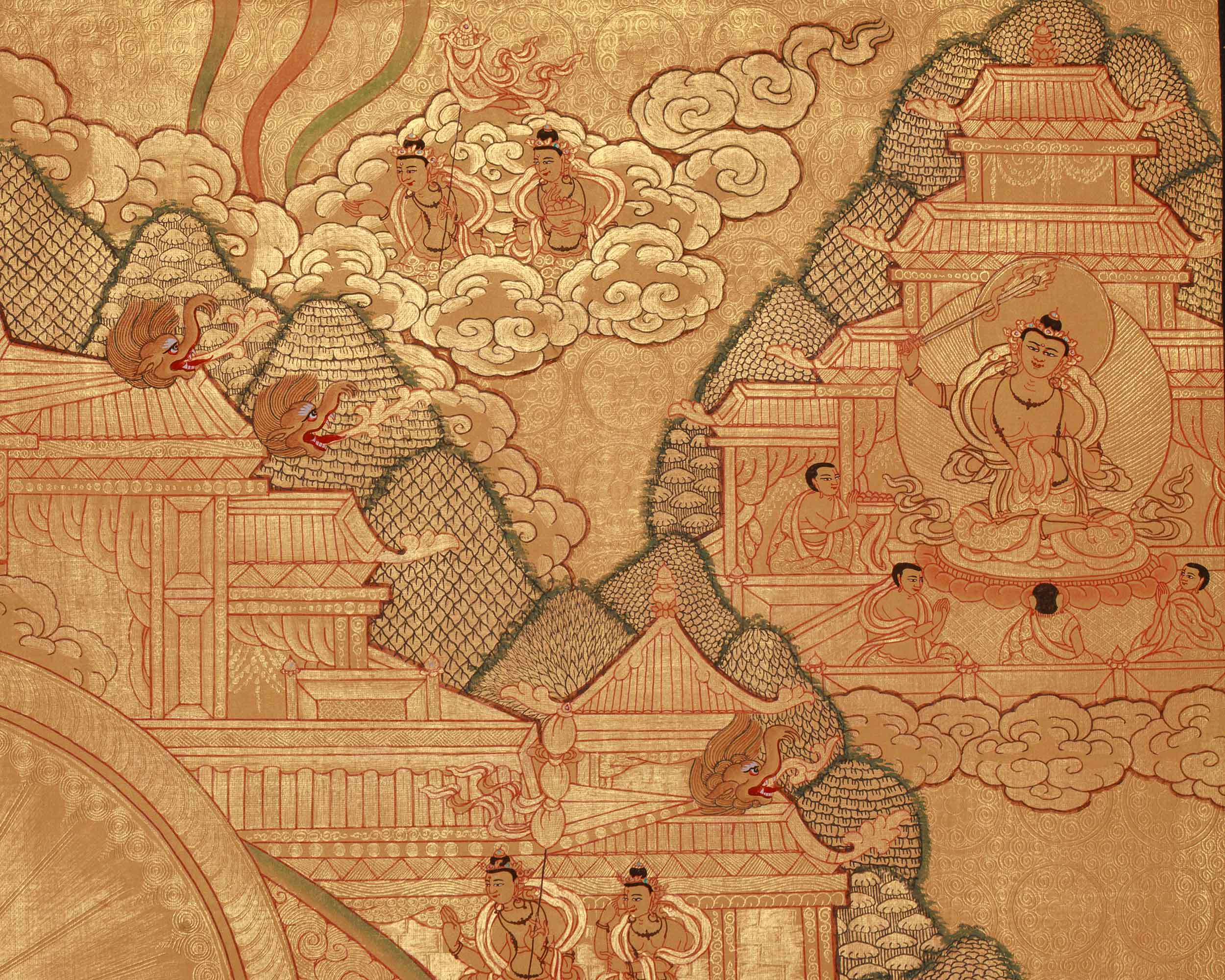 Majushri, Wisdom Buddha Thangka | A Spiritual Masterpiece of Enlightenment in Glorious Gold