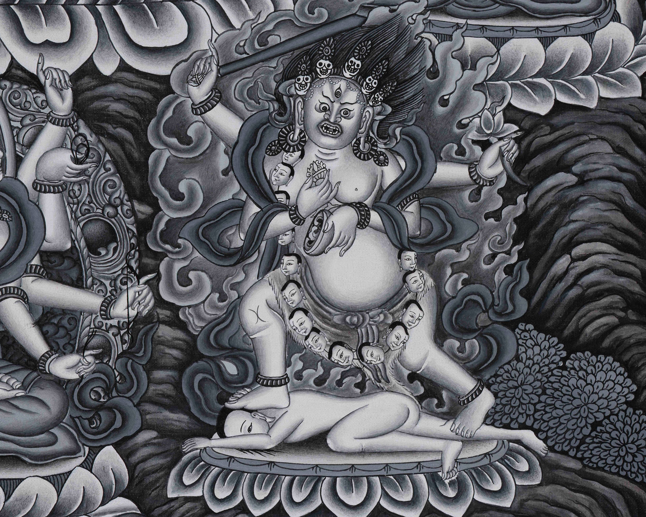 Goddess Green Tara Digital Print | Monochromatic Giclée on Cotton Canvas