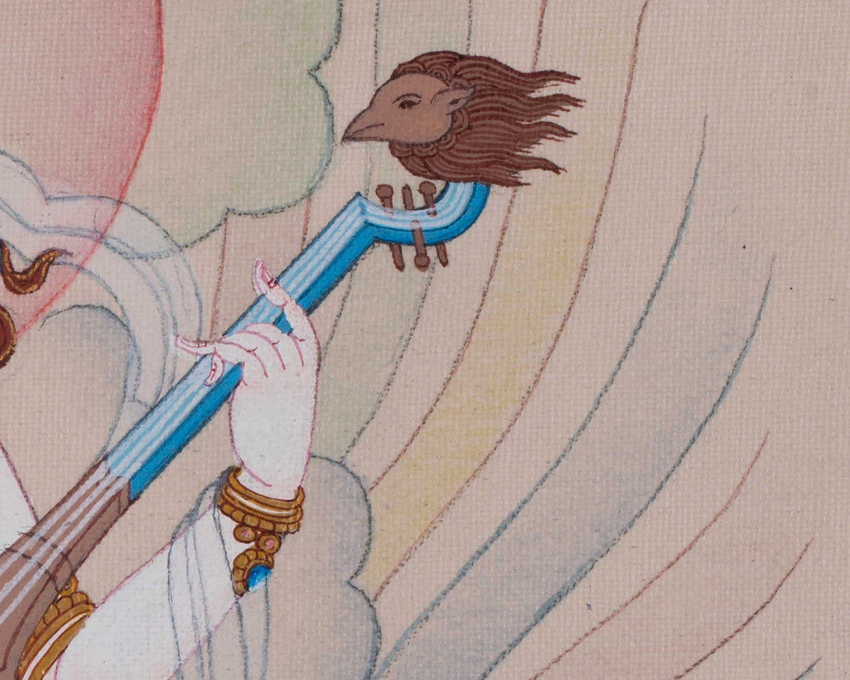 Himalayan Saraswati Thangka | Goddess of Wisdom and Sacred Learning