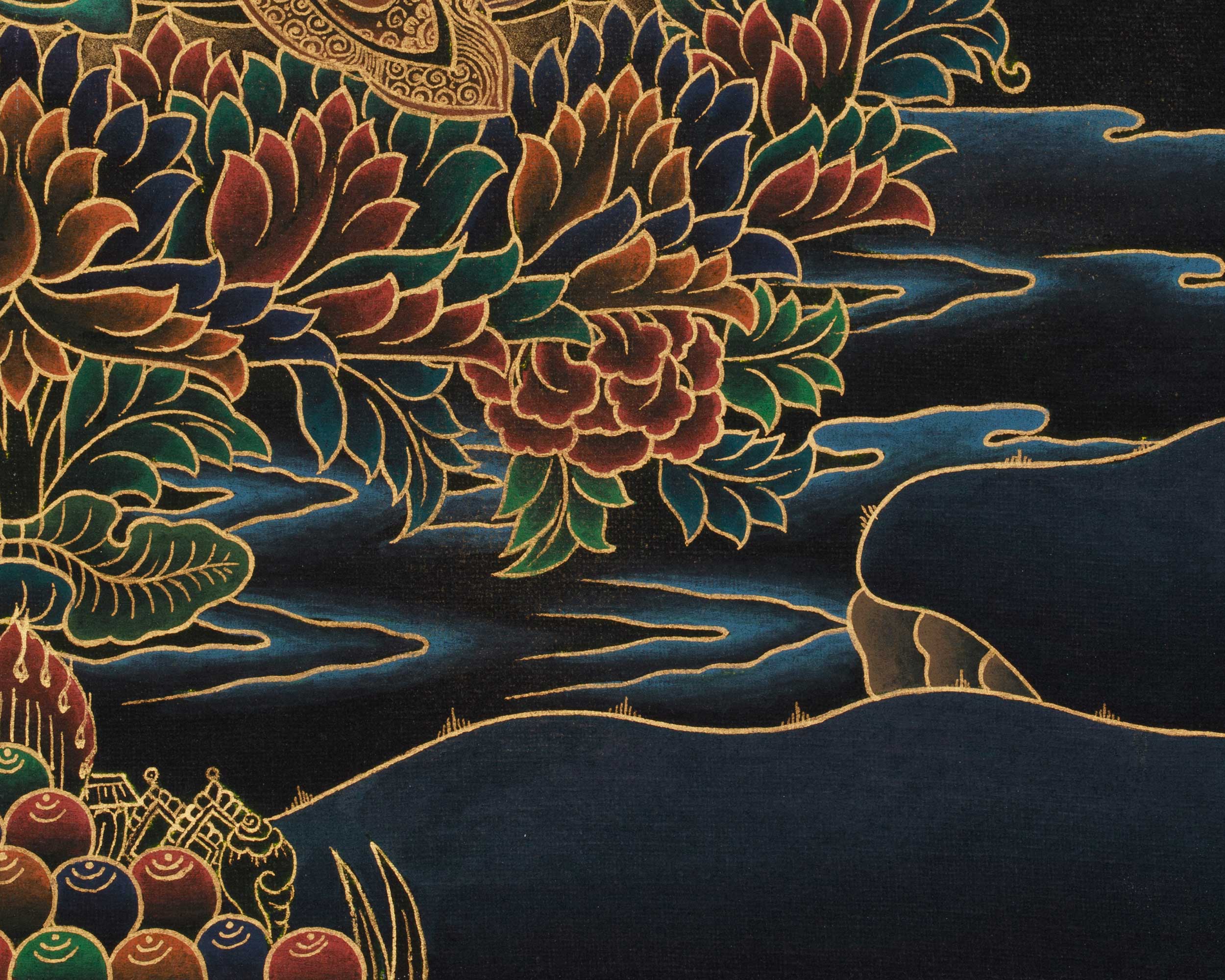 The Lotus-Born Guru Rinpoche | Peaceful Guru Padmasambhava Thangka