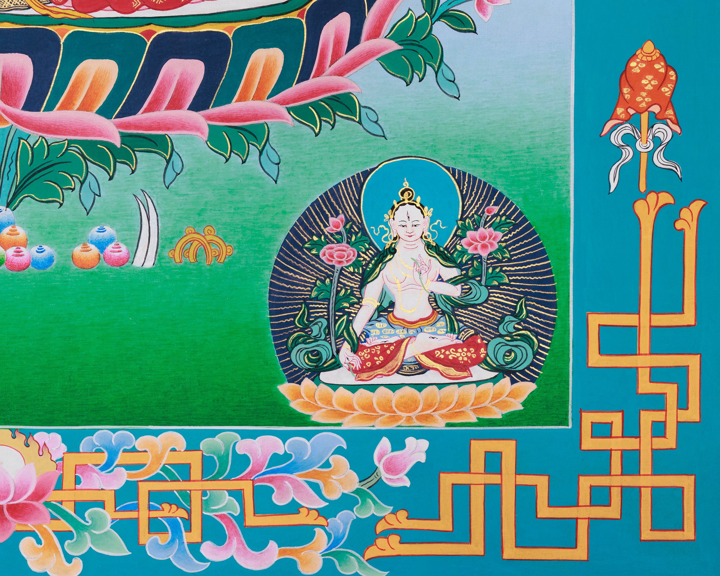 Goddess White Tara Thangka Art | Tibetan Buddhist Healing Artwork | Sita Tara