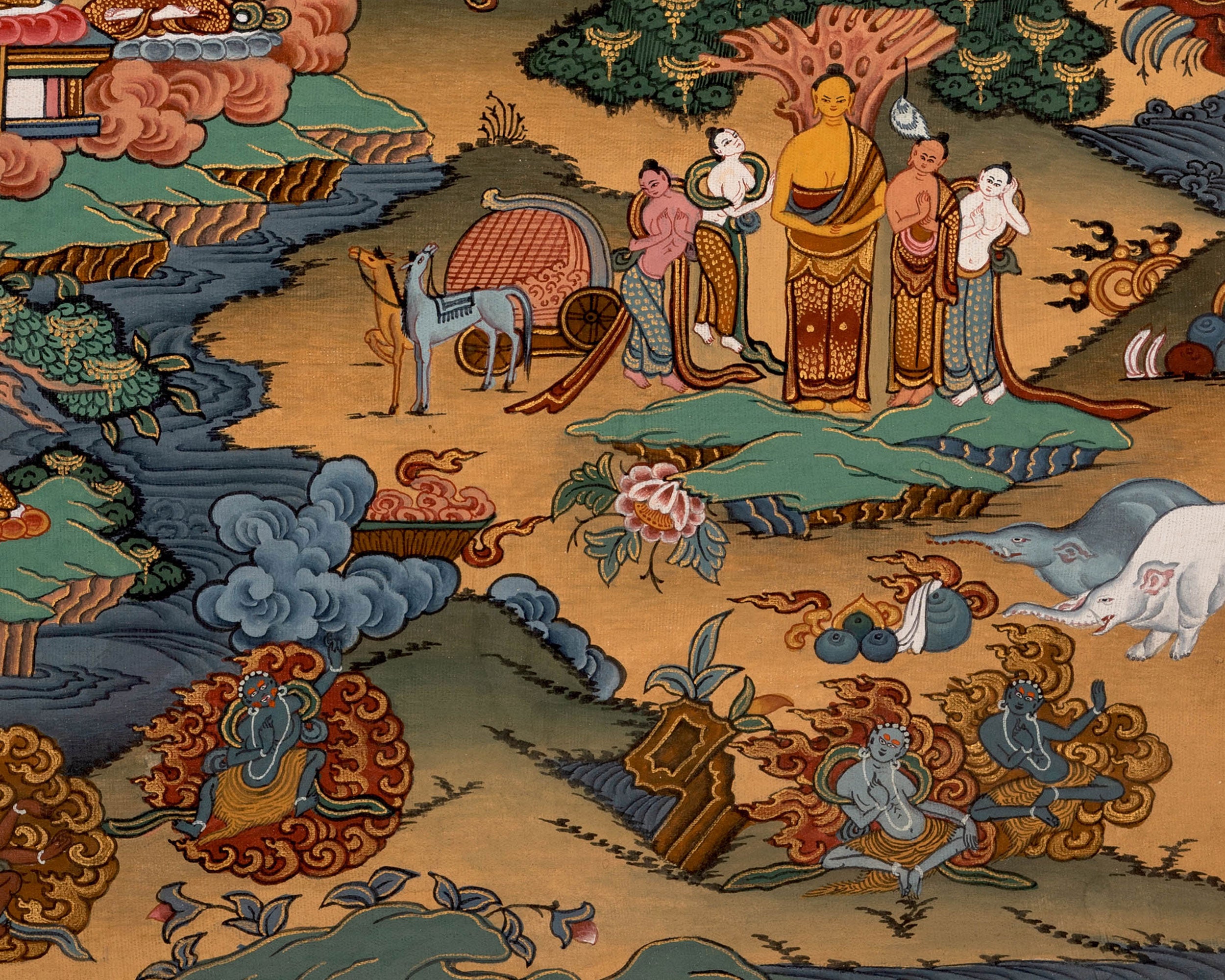 Vintage Life of Buddha Thangka | The Journey of Siddhartha to Nirvana