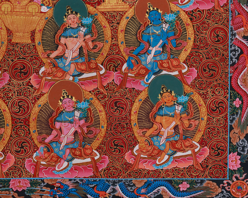 Divine 21 Taras Thangka Print | Buddhist Art of the 21 Manifestations of Tara