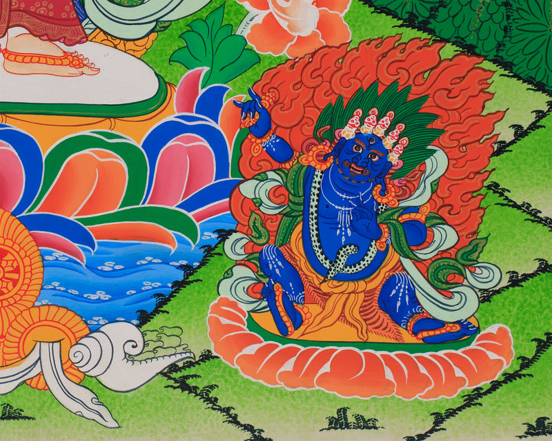 1000-Armed Avalokiteshvara Flanked Tara, Amitabha Buddha, Manjushri, and Vajrapani | Bodhisattva Chenrezig Artwork