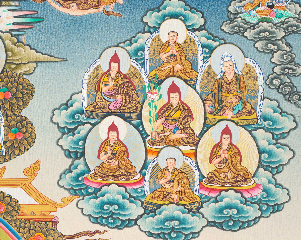 Guru Rinpoche Refuge Tree Thangka Painting | Hand Painted Buddhist Art of Nepal