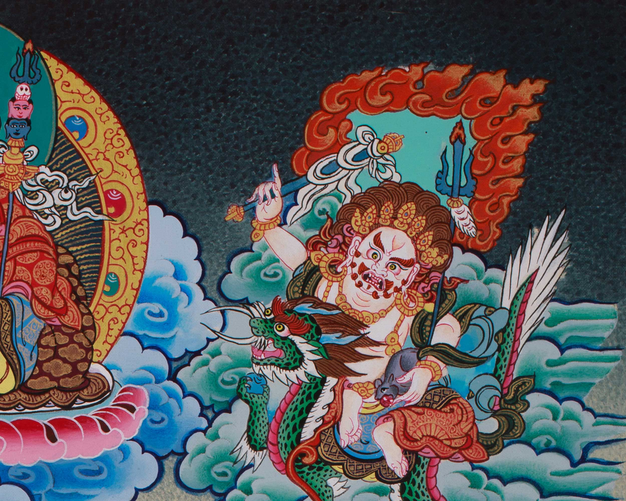 Namtoshe with Five Dzambhala and Guru Rinpoche Thangka | A Sacred Artwork of Prosperity and Spiritual Power
