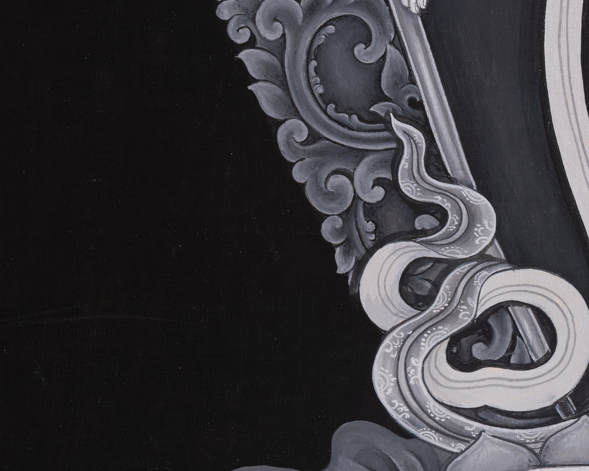 Black and White Bodhisattva Chenrezig Thangka | Avalokiteshvara Art | Compassion Deity