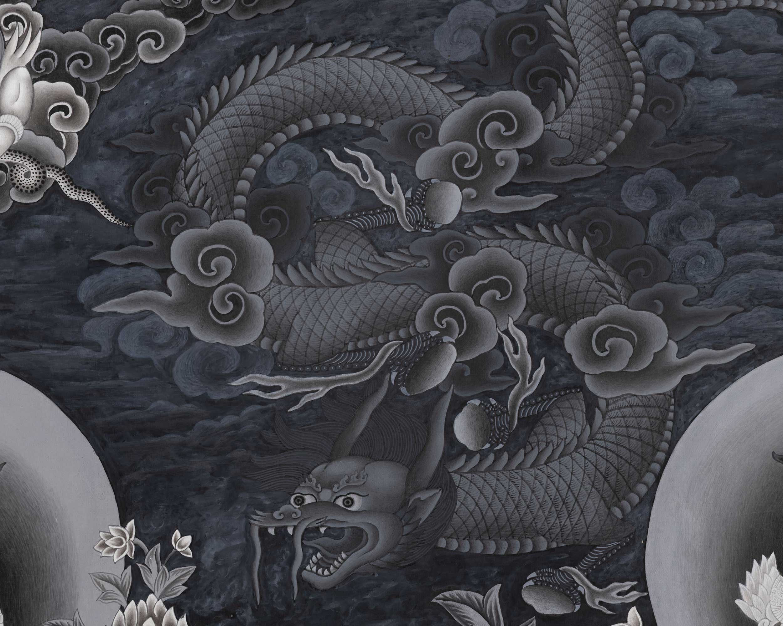White Tara, Manjushri and Green Tara Standing Thangka Print | Newari Style Print