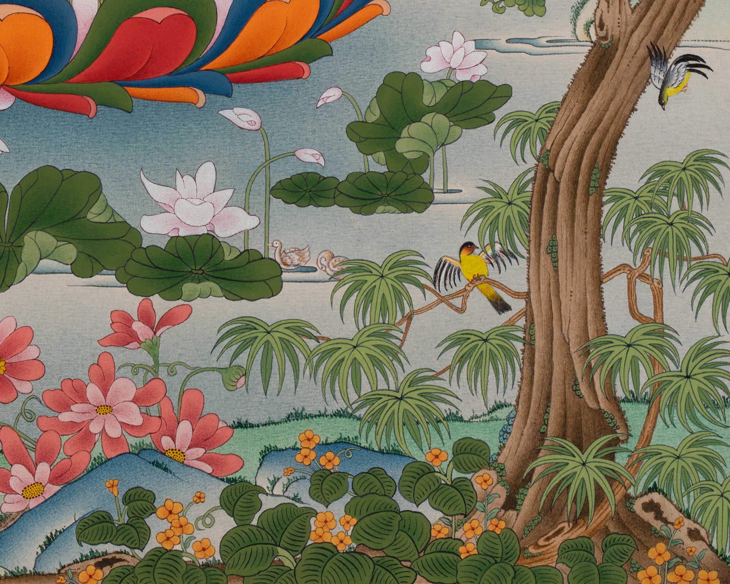 Meditating Shakyamuni Buddha in Jungle, Thangka Paiting