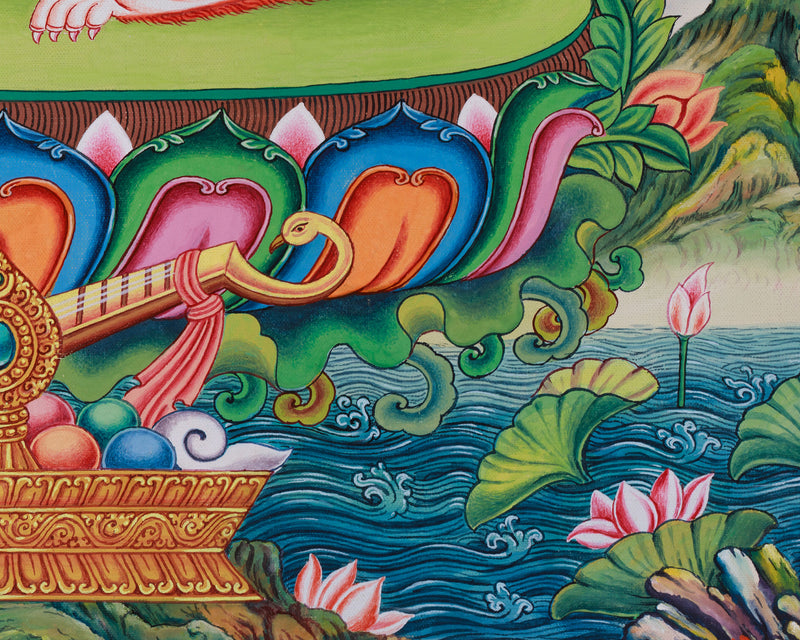 Tibetan Simhanada Lokeshvara Thangka | Devotional Bodhisattva Thangka for Meditation