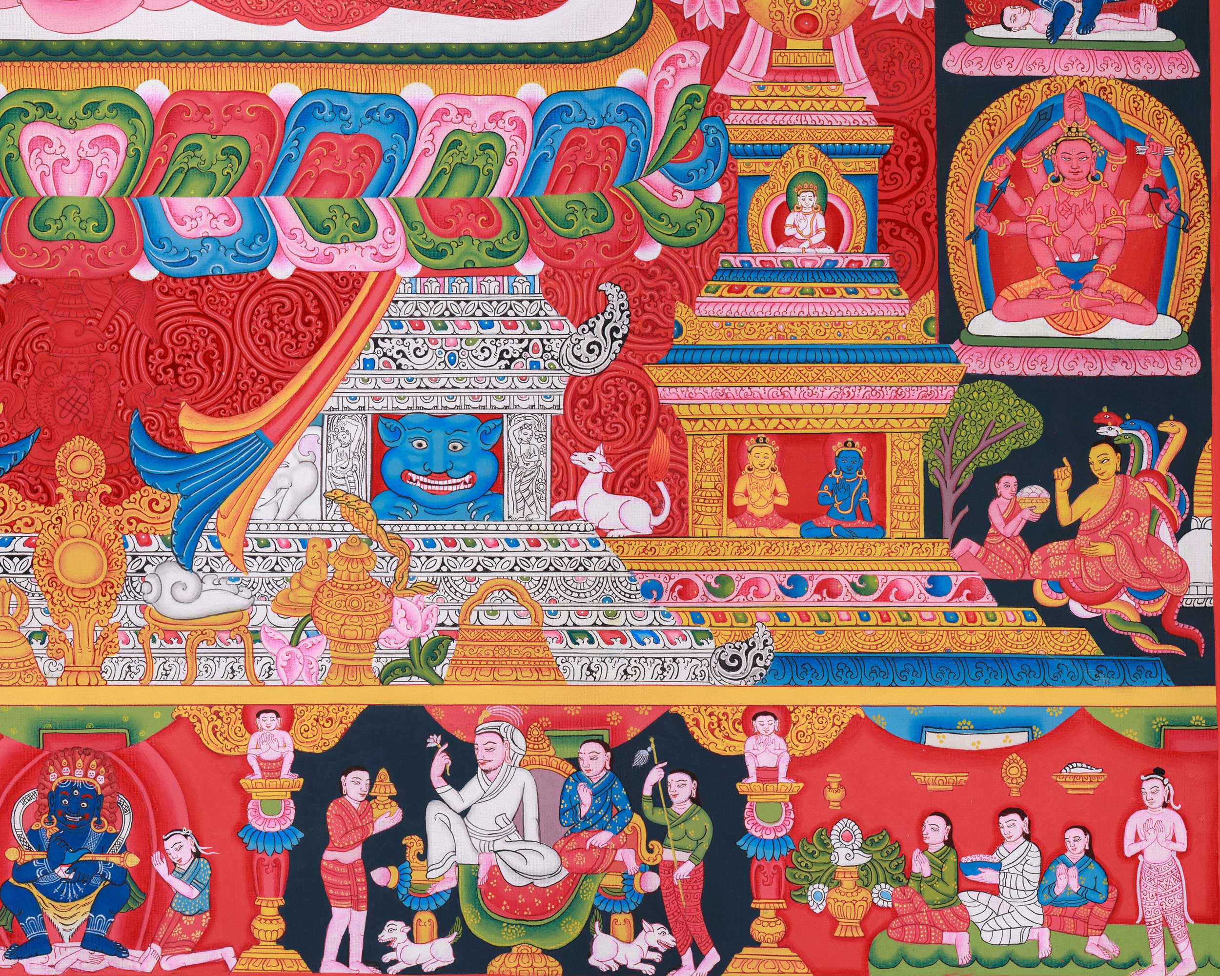 Thangka Print Of Avalokiteshvara | Artwork Of 4-Armed Chenrezig | The Bodhisattva of Compassion
