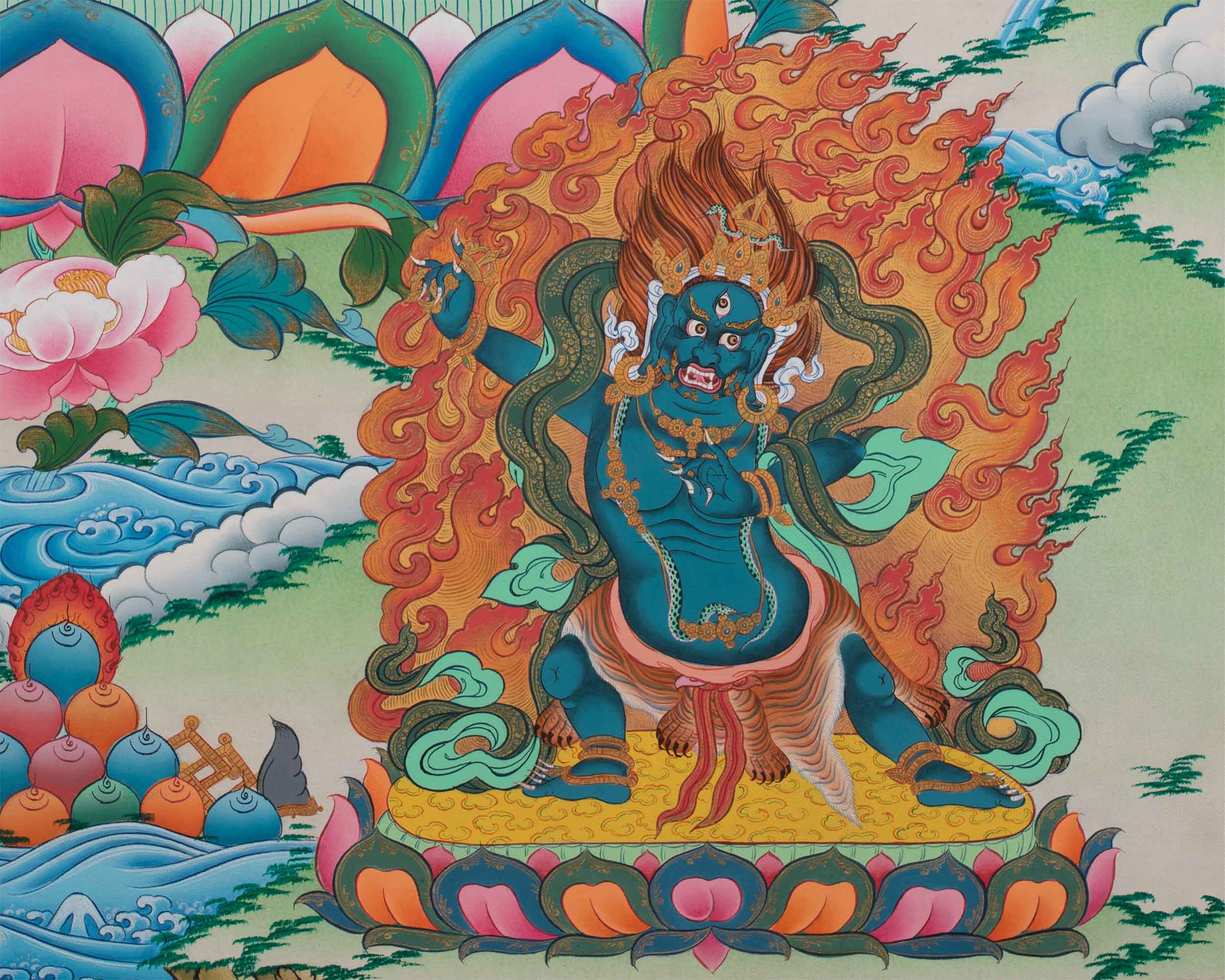 Chenrezig Thangka Print Enveloped by Bodhisattvas' Grace | Traditional Wall Decors