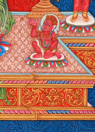 Standing Guanyin Thangka | Avalokiteshvara | 5 Dhyani Buddhas | Paubha Painting Decor