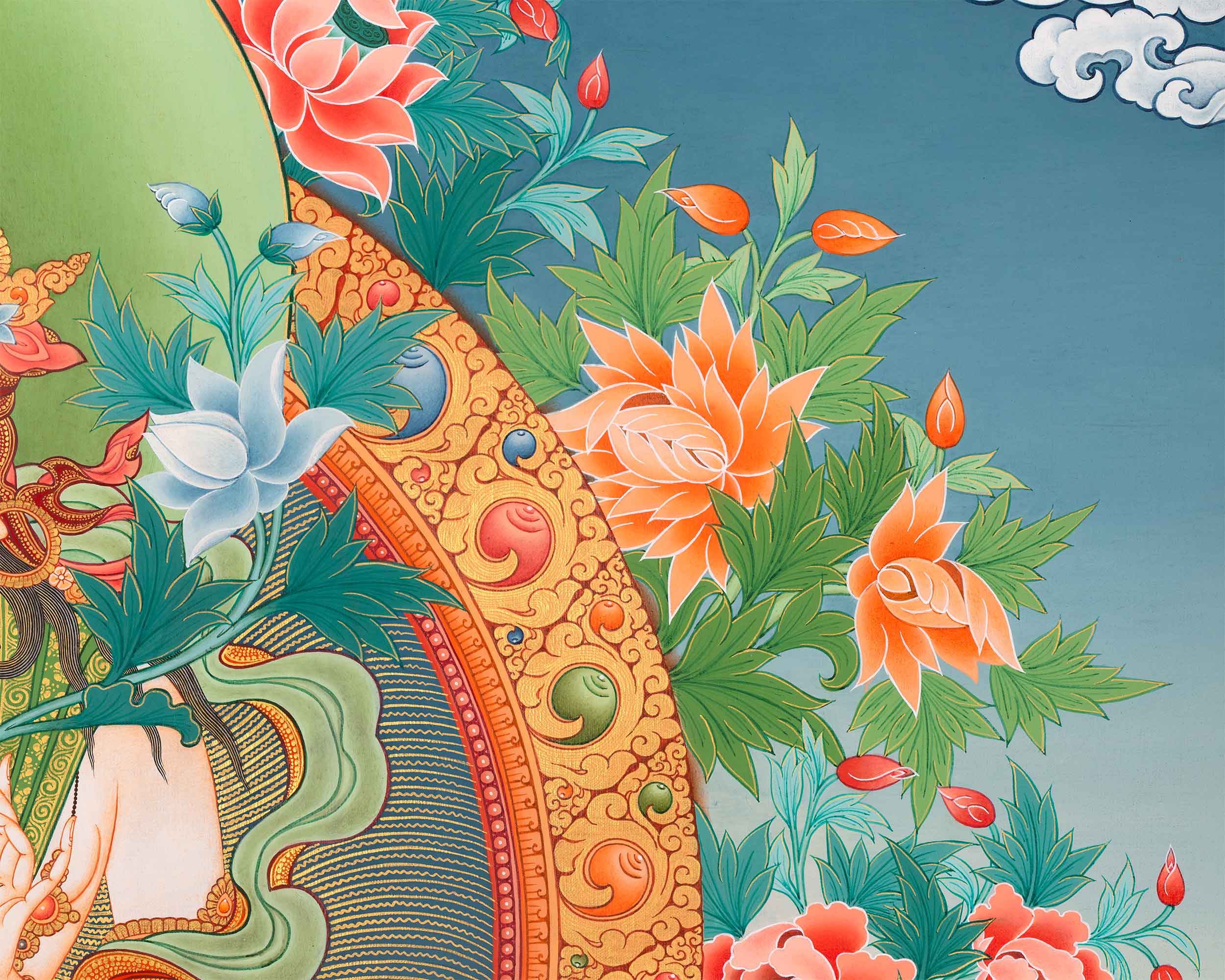 White Tara Devi Buddha On Paubha Print | White Tara The Deity Of Long Life, Health, Healing & Compassion