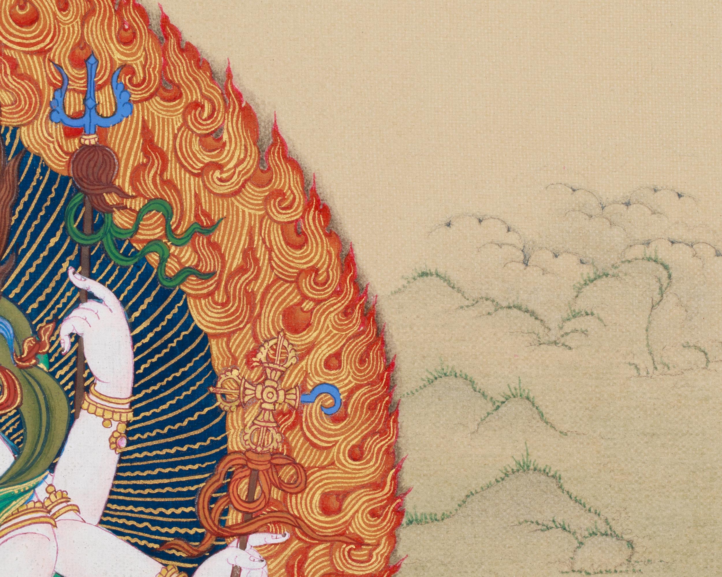Sacred Buddhist Deity White Mahakala | Thangka of the Prosperity Guardian