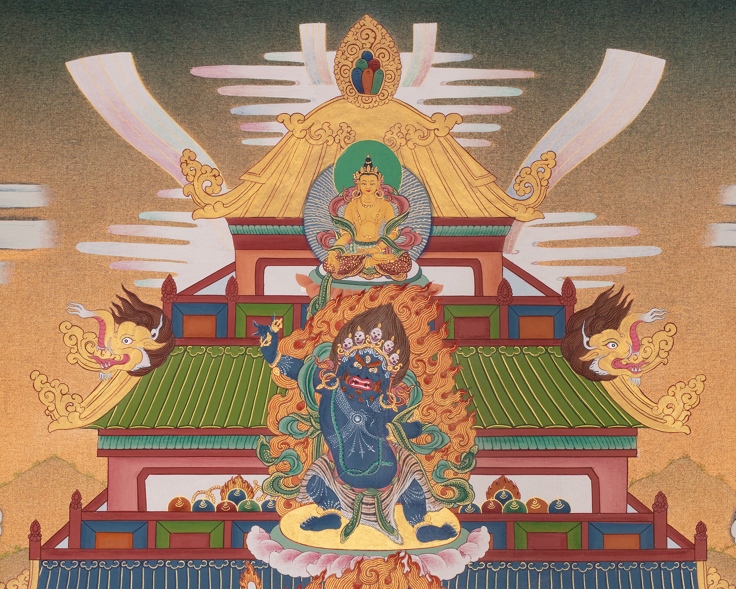 High-Quality Namtoshe with Five Dzambhala Print | Wealth Deities with Protective and Enlightened Figures
