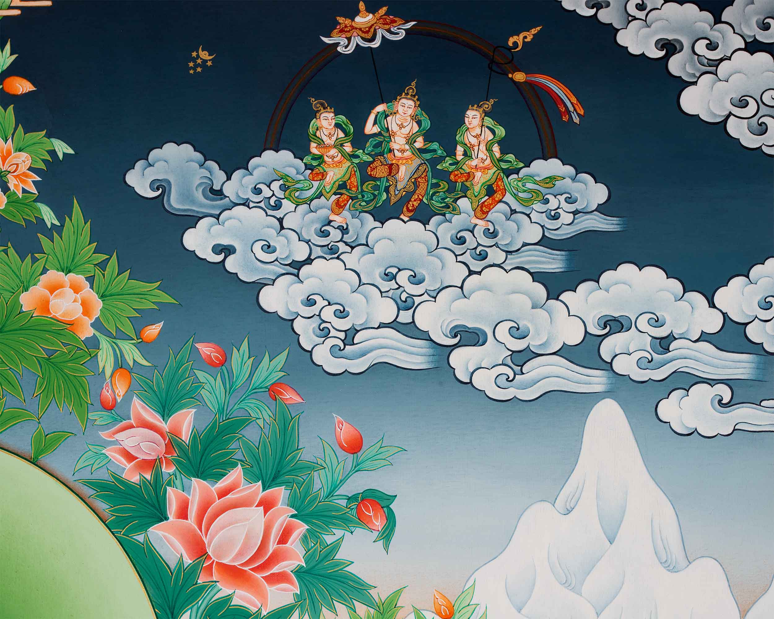 Tibetan White Tara Paubha Giclee Art Print | High-Quality Canvas Wall Decor, Scroll Painting Print